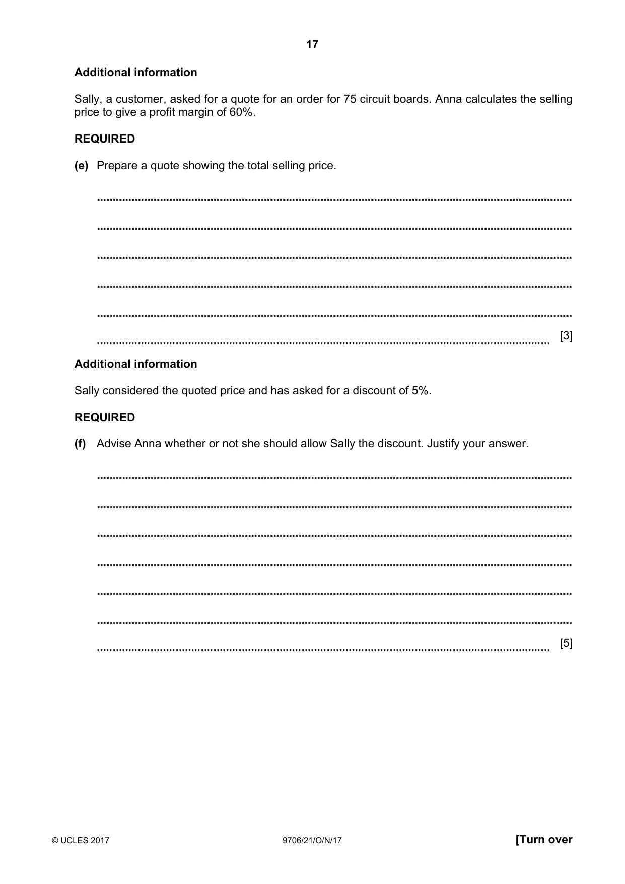 Cambridge A Level Accounting 9706 2017 Oct/Nov Paper 2 · Variant 1 question paper, page 17 of 20