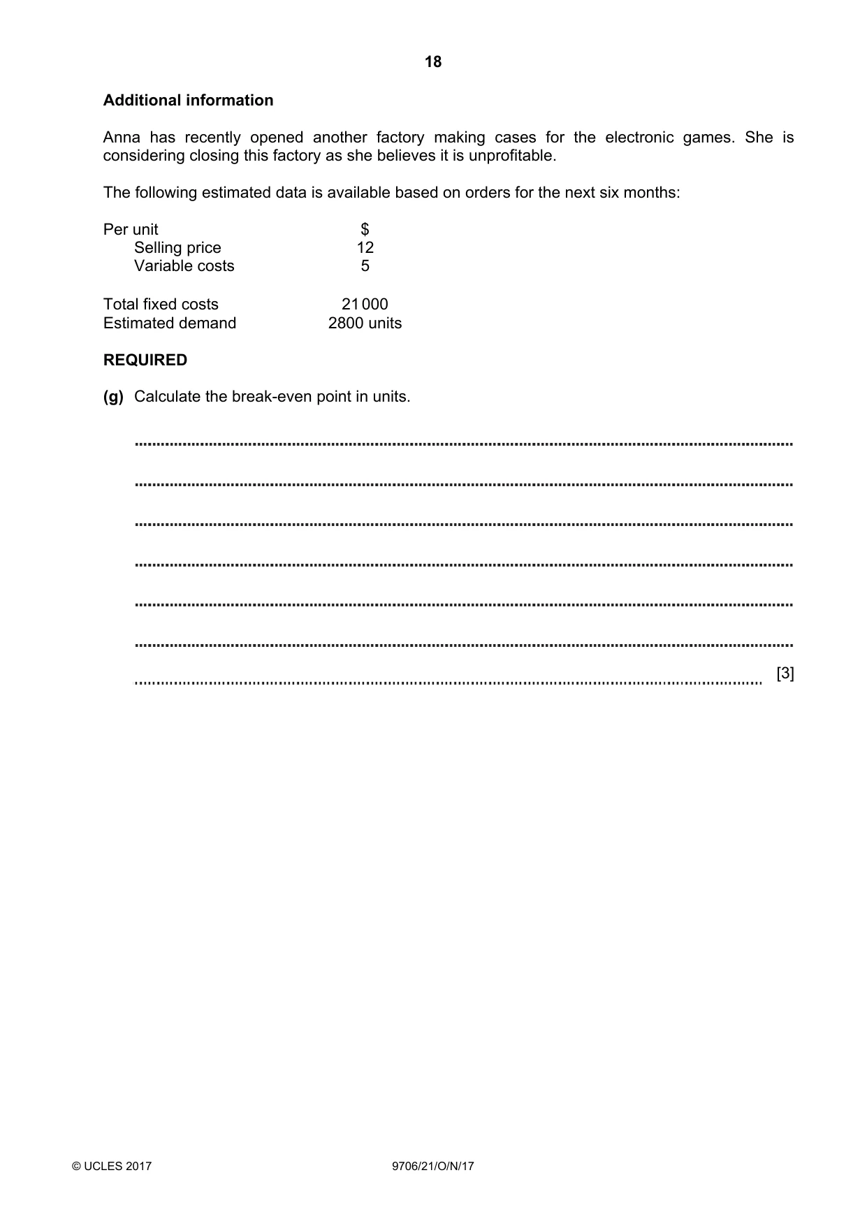 Cambridge A Level Accounting 9706 2017 Oct/Nov Paper 2 · Variant 1 question paper, page 18 of 20