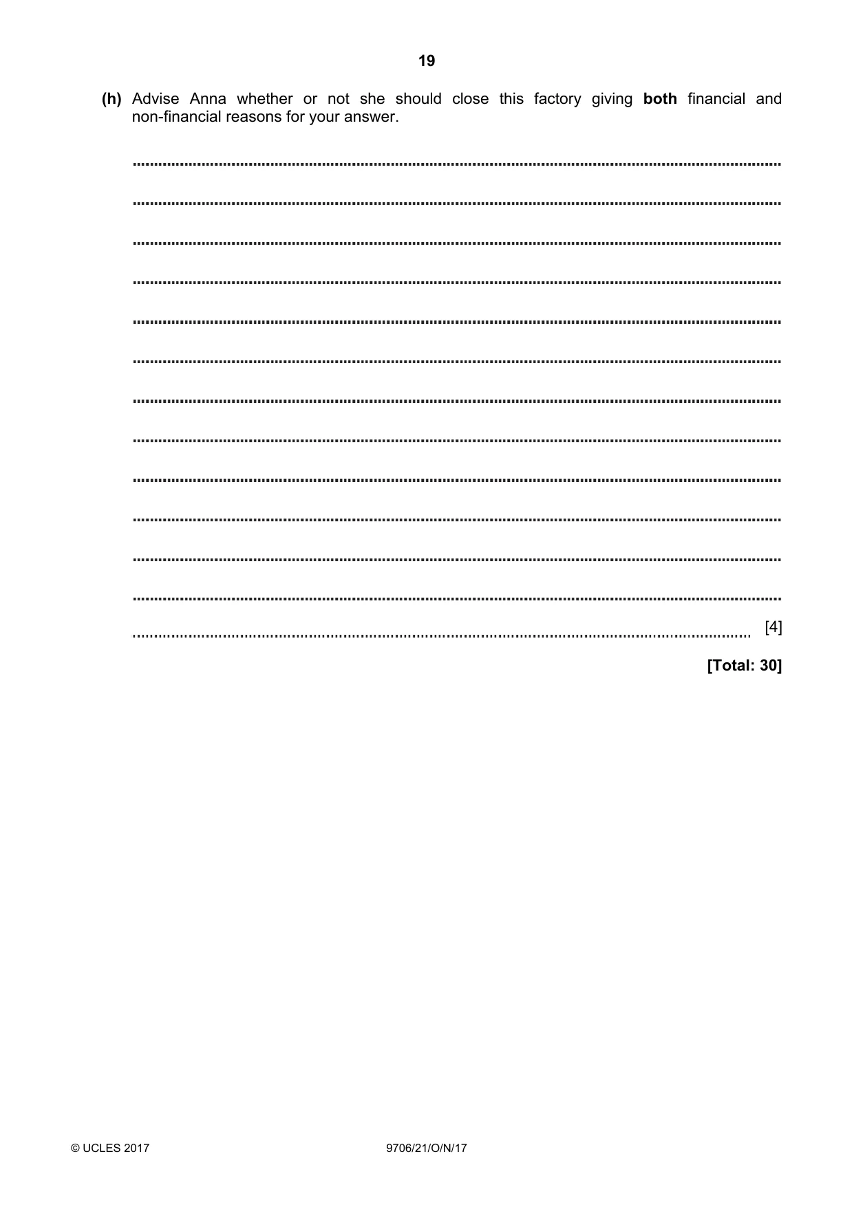Cambridge A Level Accounting 9706 2017 Oct/Nov Paper 2 · Variant 1 question paper, page 19 of 20