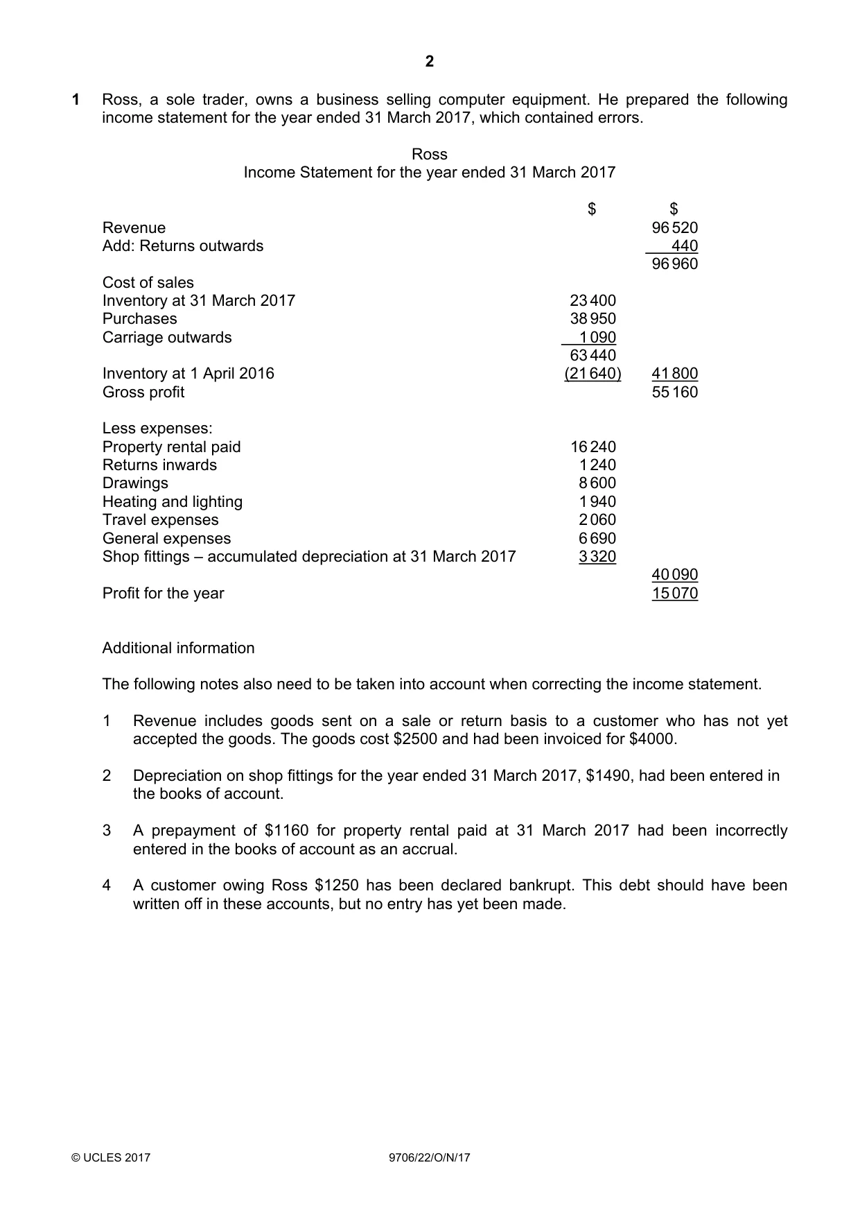 Cambridge A Level Accounting 9706 2017 Oct/Nov Paper 2 · Variant 2 question paper, page 2 of 16