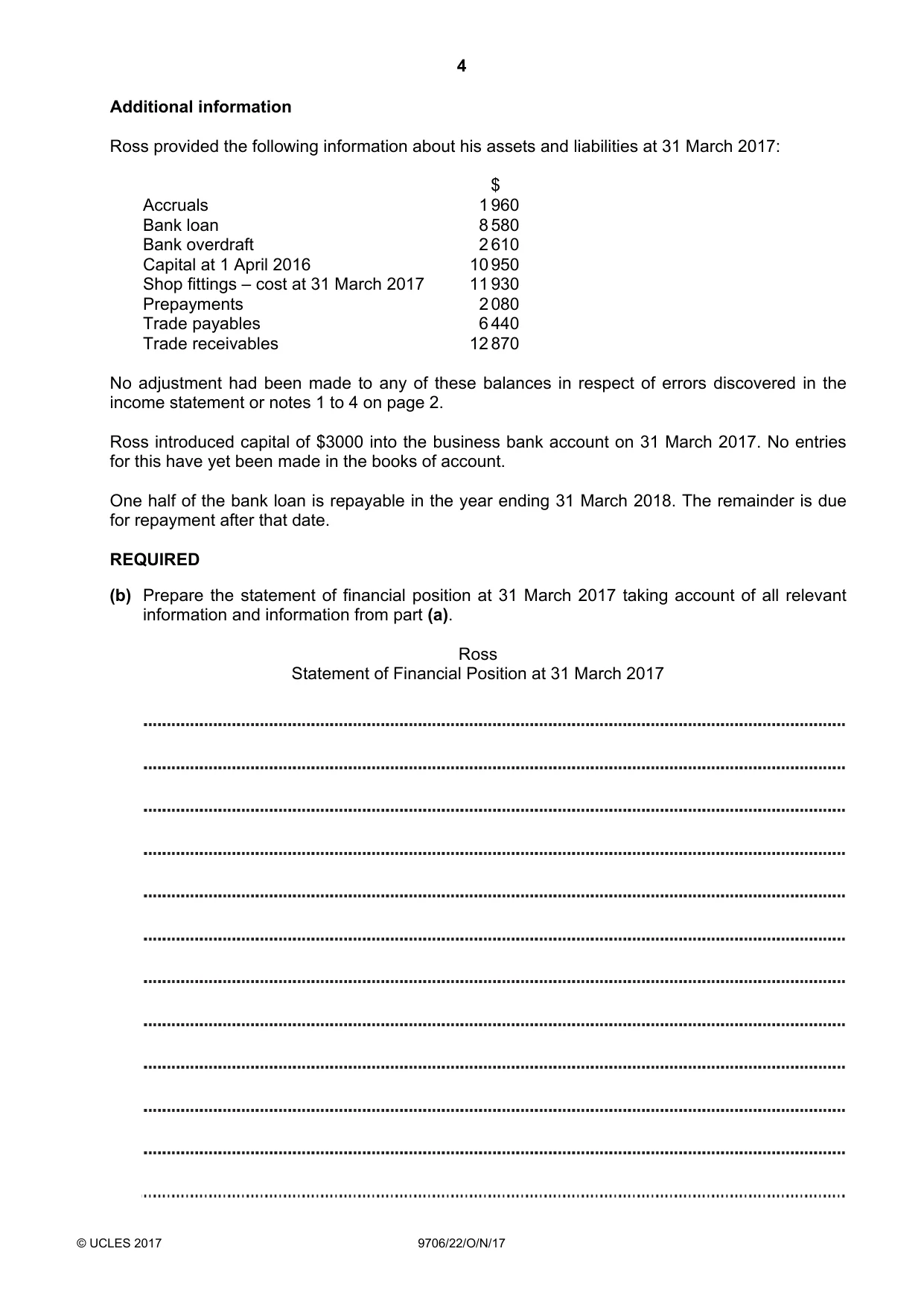 Cambridge A Level Accounting 9706 2017 Oct/Nov Paper 2 · Variant 2 question paper, page 4 of 16