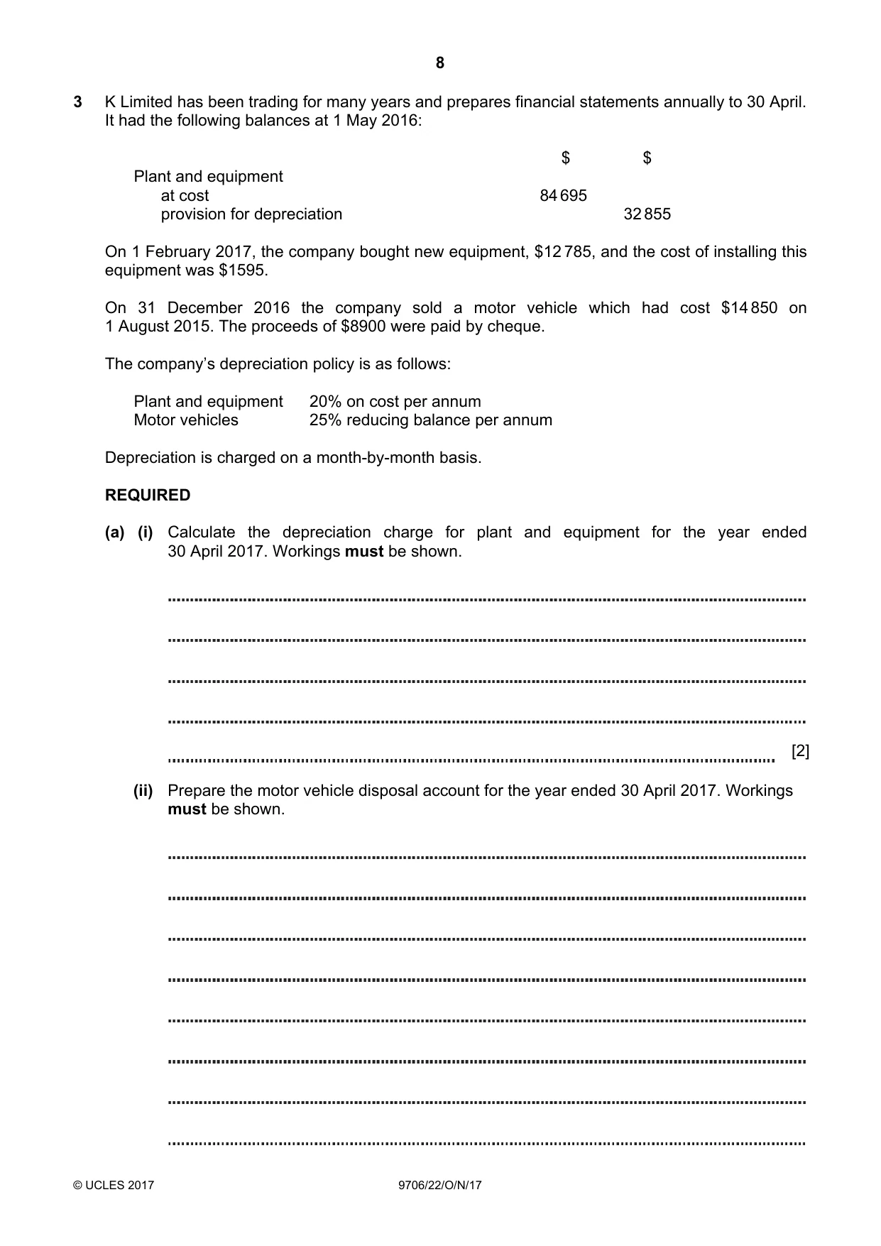 Cambridge A Level Accounting 9706 2017 Oct/Nov Paper 2 · Variant 2 question paper, page 8 of 16