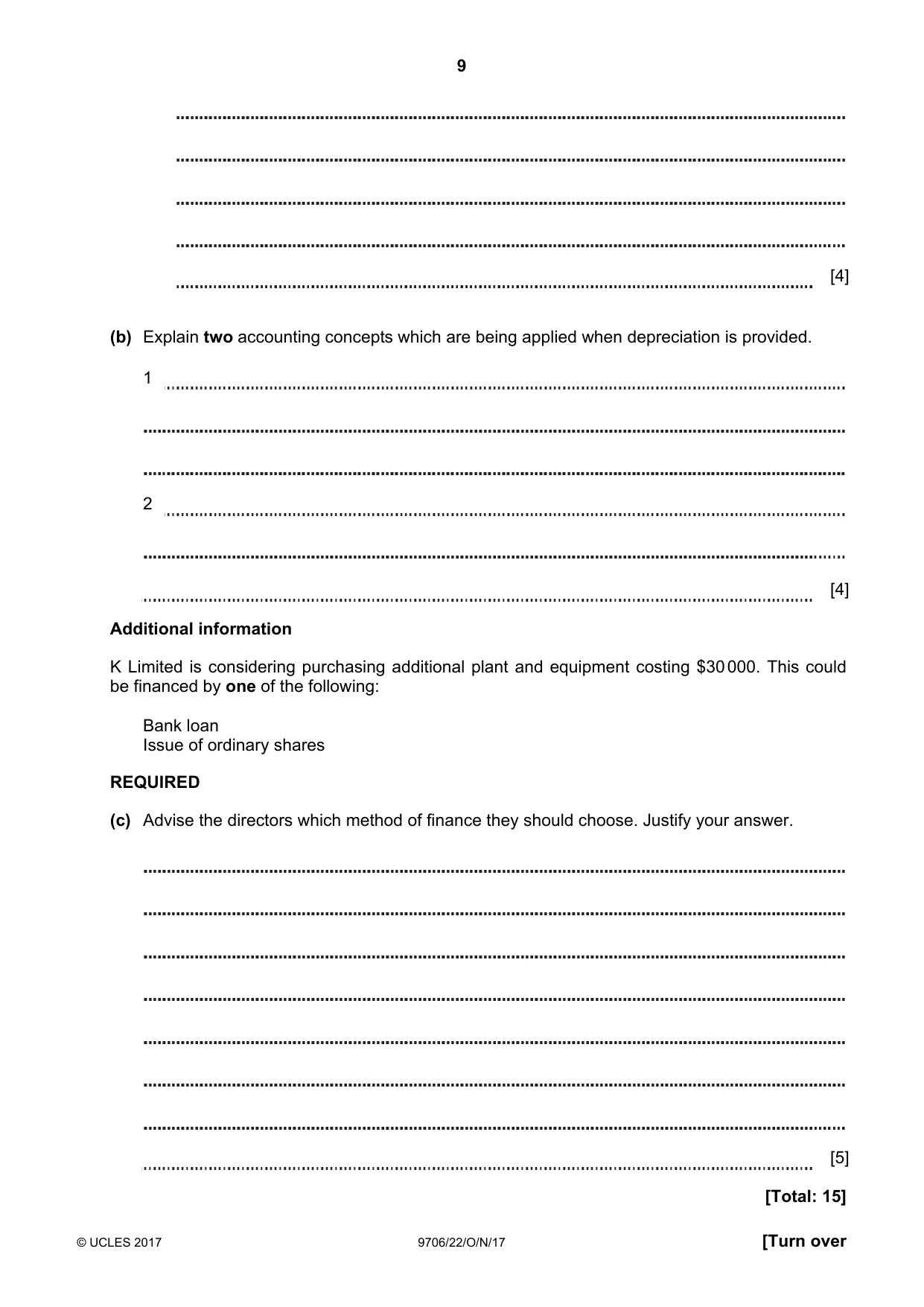 Cambridge A Level Accounting 9706 2017 Oct/Nov Paper 2 · Variant 2 question paper, page 9 of 16