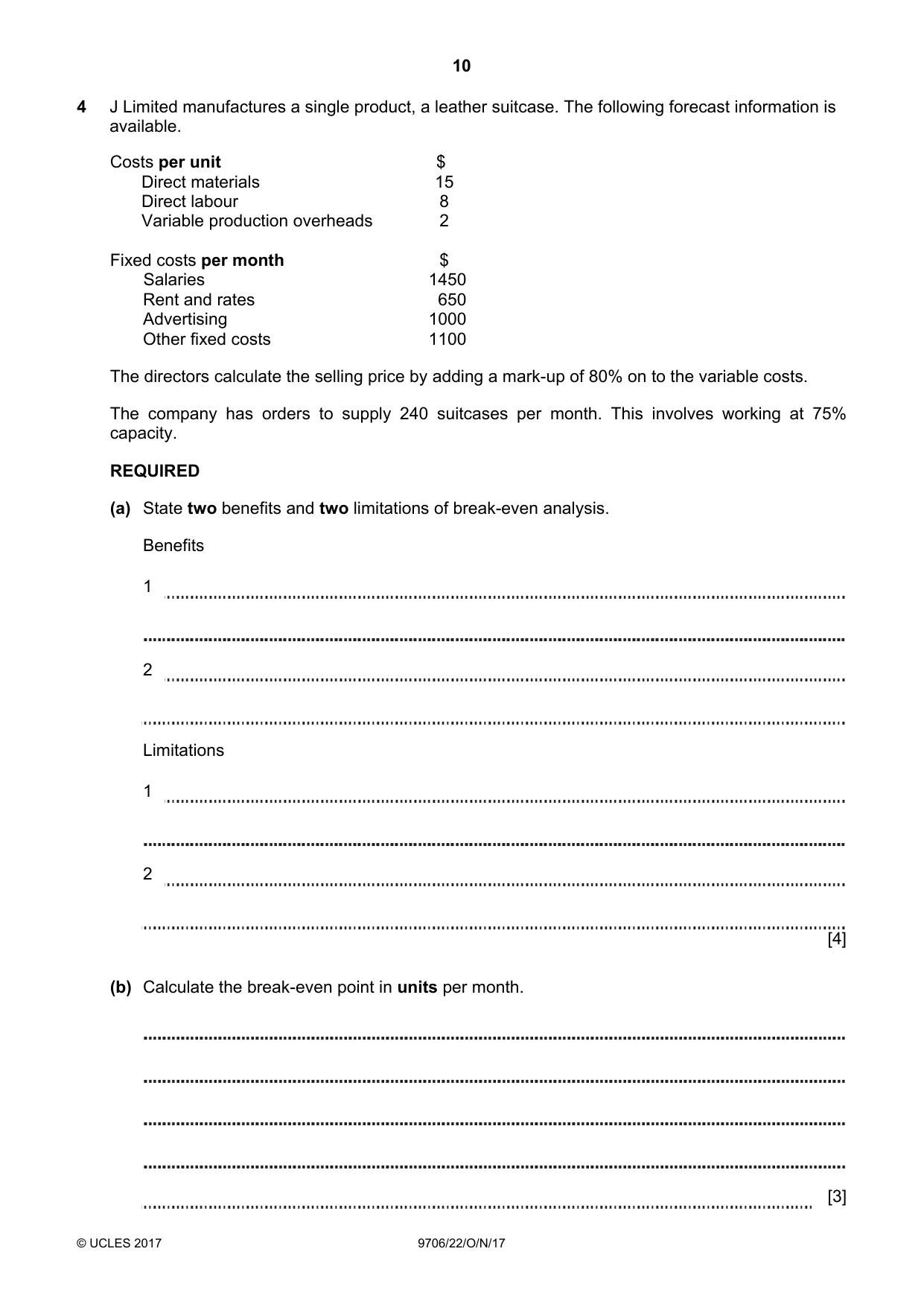 Cambridge A Level Accounting 9706 2017 Oct/Nov Paper 2 · Variant 2 question paper, page 10 of 16