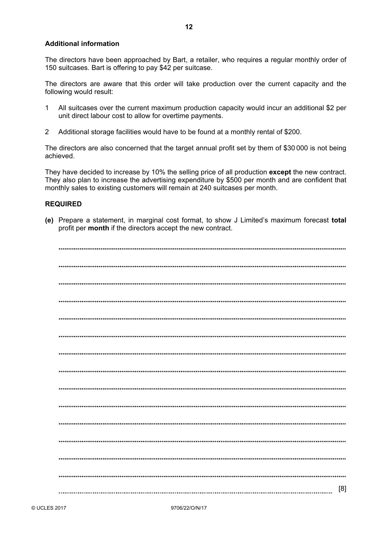 Cambridge A Level Accounting 9706 2017 Oct/Nov Paper 2 · Variant 2 question paper, page 12 of 16