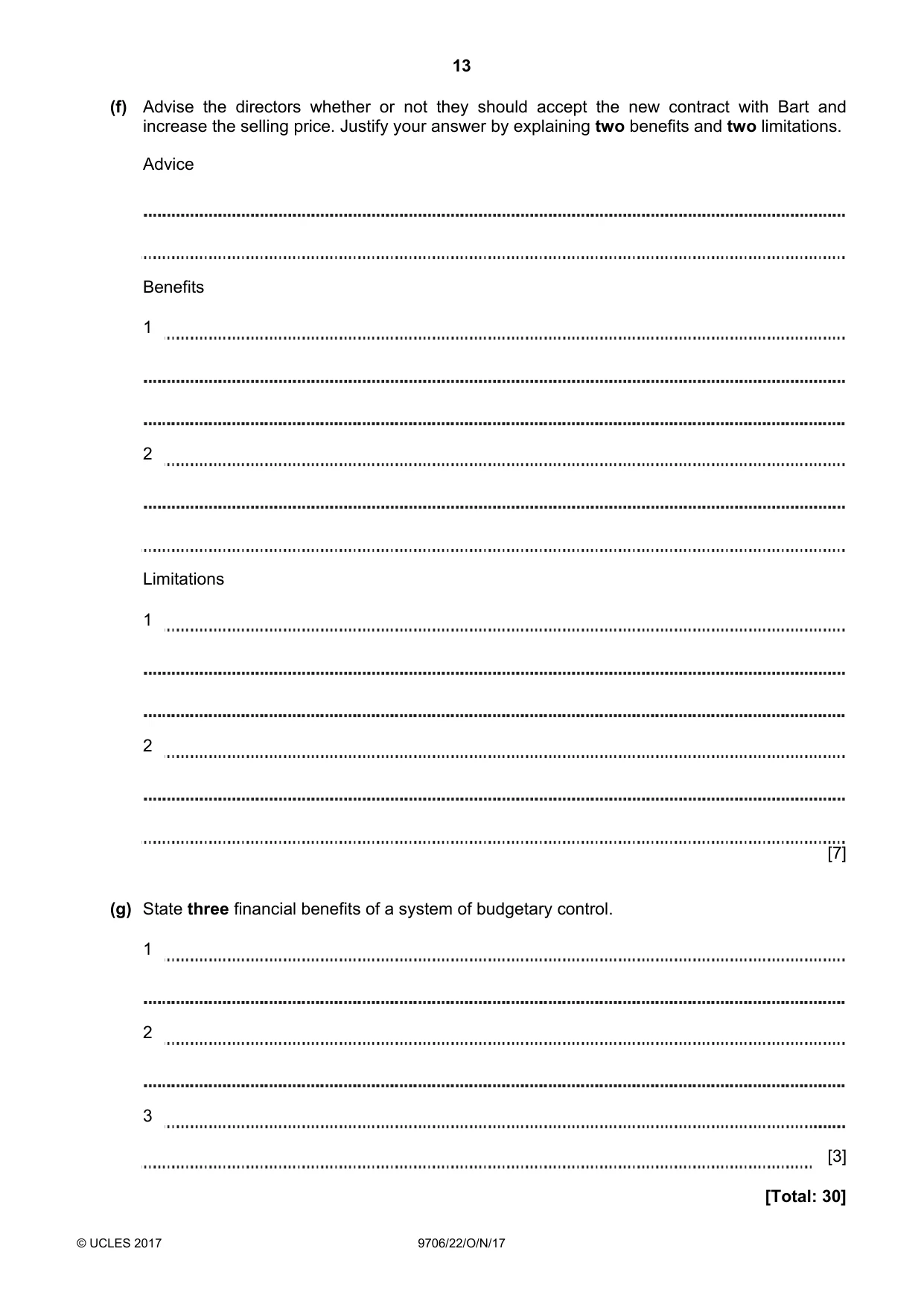 Cambridge A Level Accounting 9706 2017 Oct/Nov Paper 2 · Variant 2 question paper, page 13 of 16