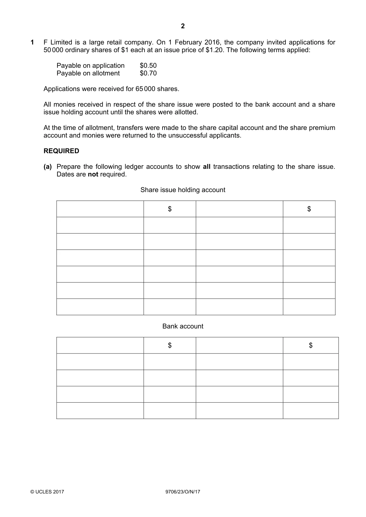 Cambridge A Level Accounting 9706 2017 Oct/Nov Paper 2 · Variant 3 question paper, page 2 of 20