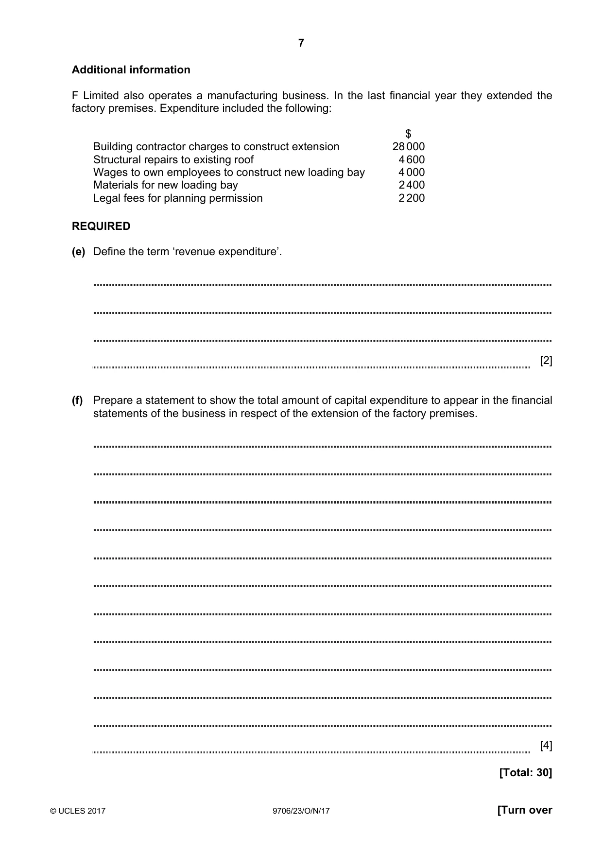 Cambridge A Level Accounting 9706 2017 Oct/Nov Paper 2 · Variant 3 question paper, page 7 of 20