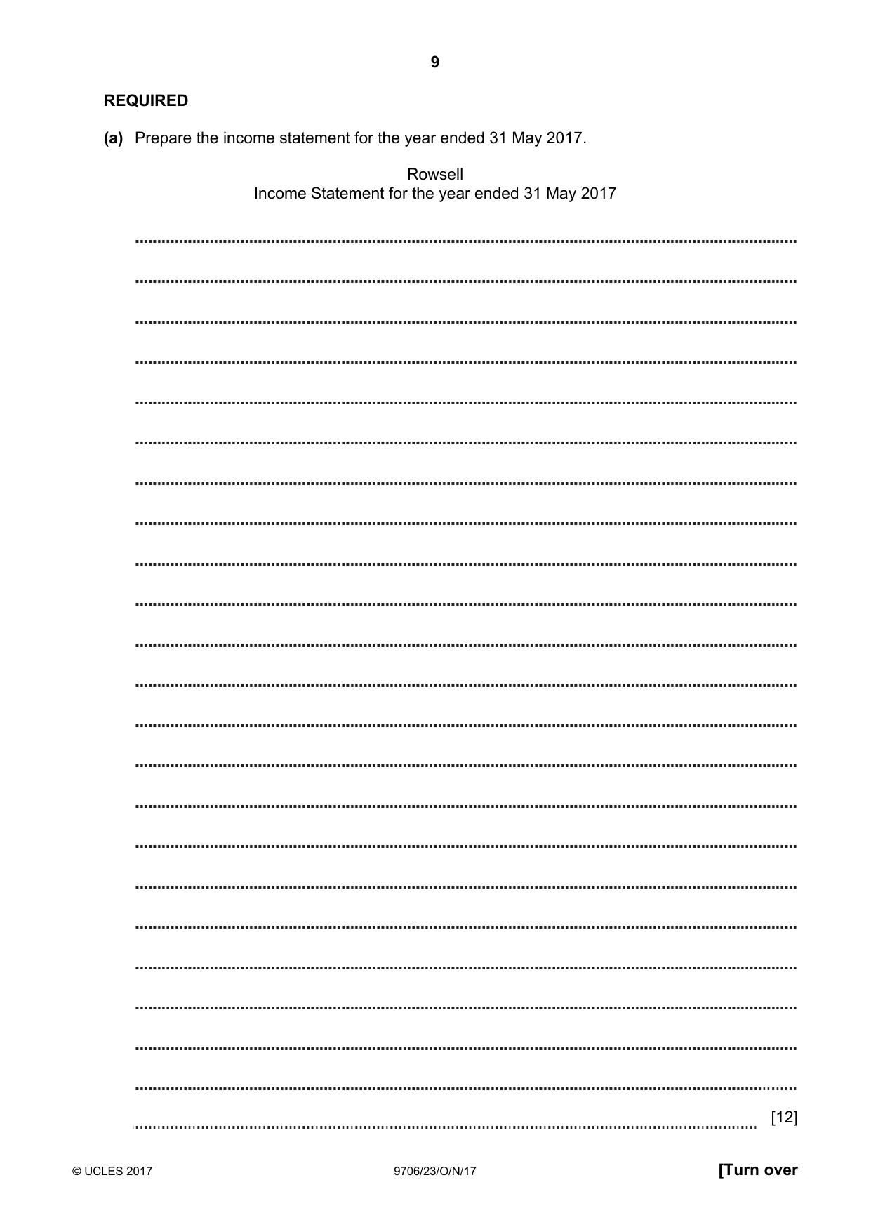 Cambridge A Level Accounting 9706 2017 Oct/Nov Paper 2 · Variant 3 question paper, page 9 of 20