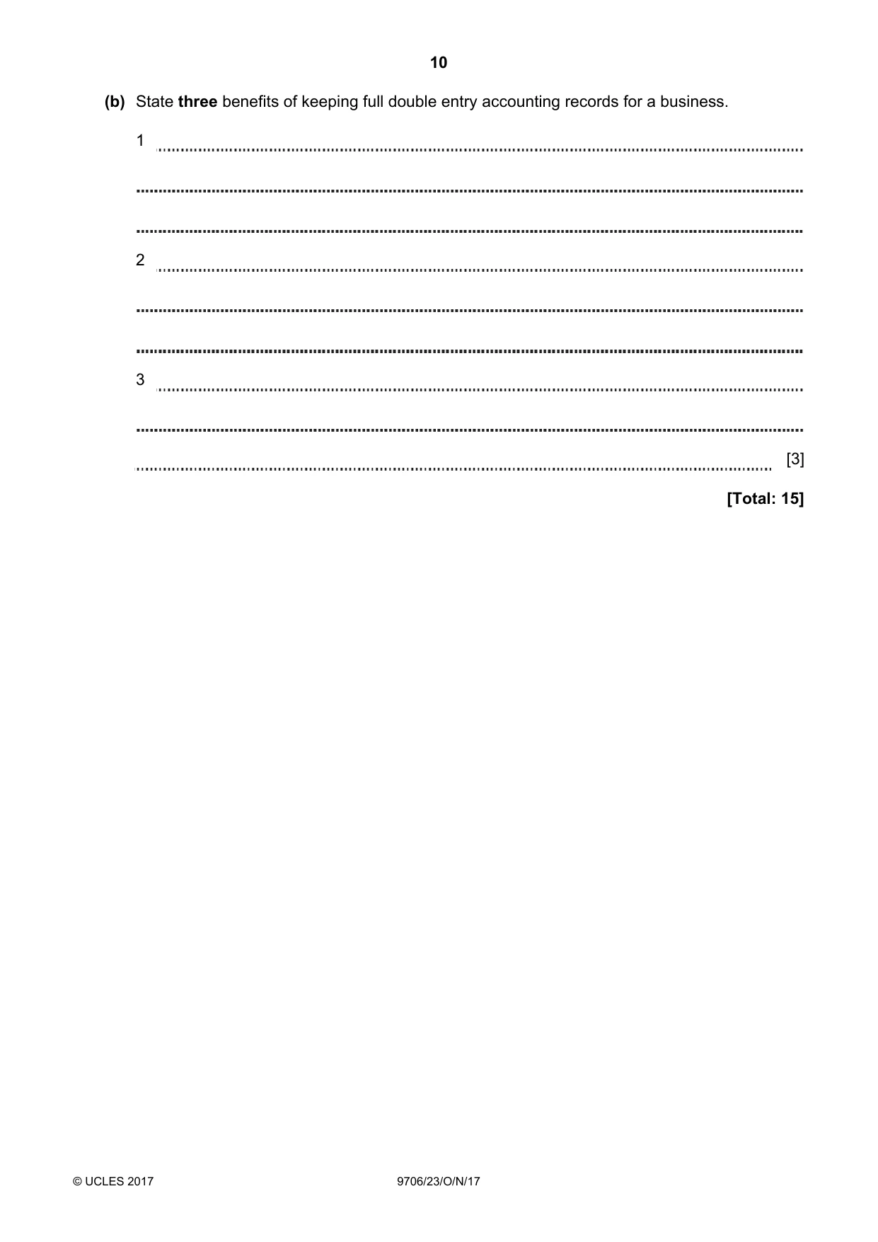 Cambridge A Level Accounting 9706 2017 Oct/Nov Paper 2 · Variant 3 question paper, page 10 of 20