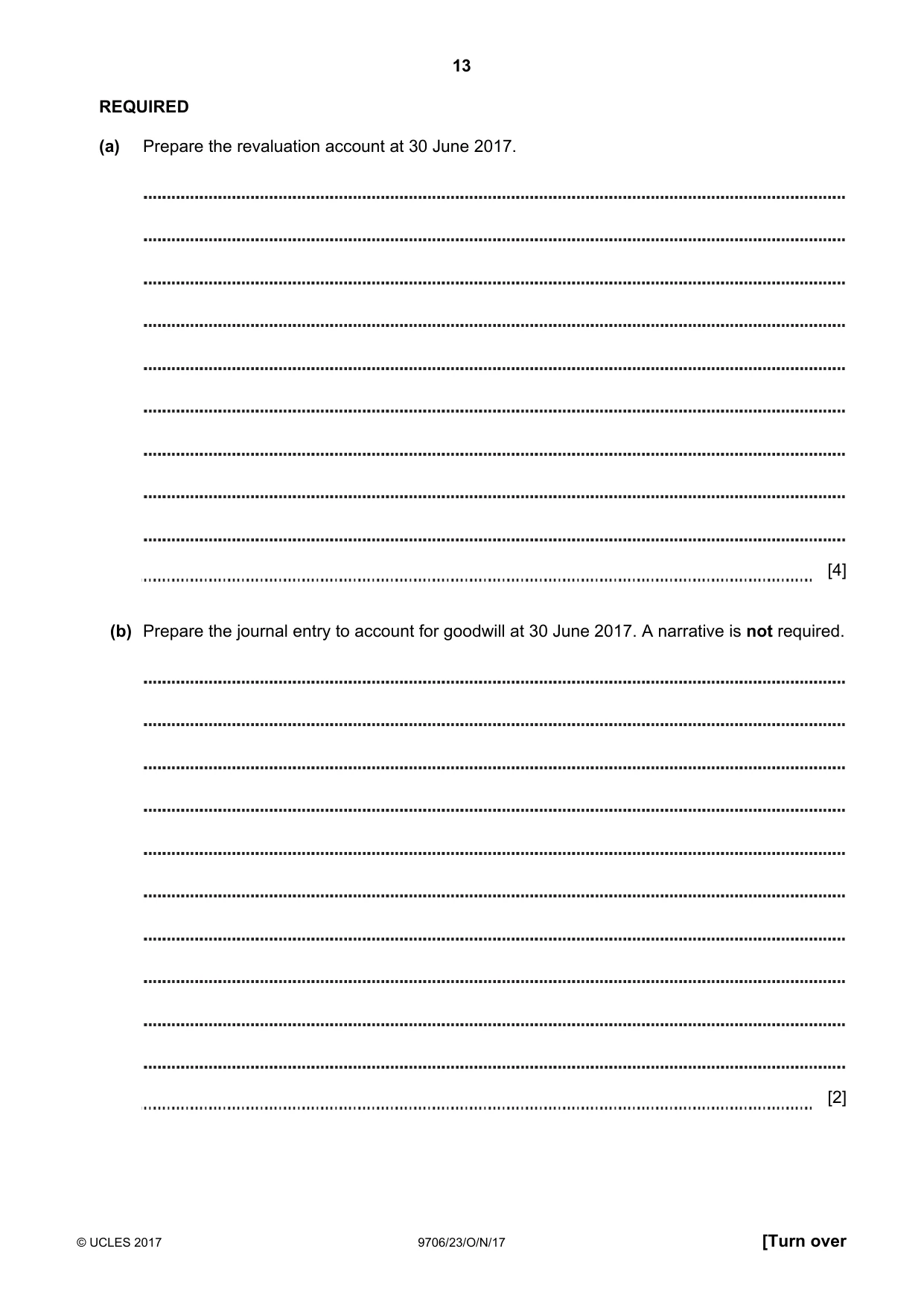 Cambridge A Level Accounting 9706 2017 Oct/Nov Paper 2 · Variant 3 question paper, page 13 of 20