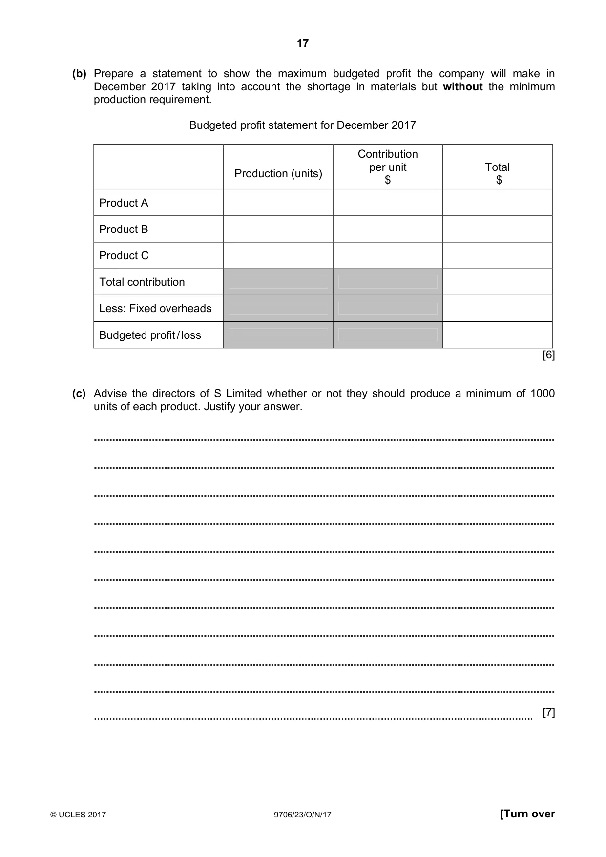 Cambridge A Level Accounting 9706 2017 Oct/Nov Paper 2 · Variant 3 question paper, page 17 of 20