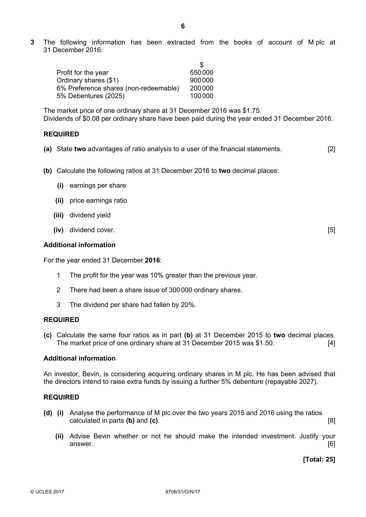 Cambridge A Level Accounting 9706 2017 Oct/Nov Paper 3 · Variant 1 question paper, page 6 of 12
