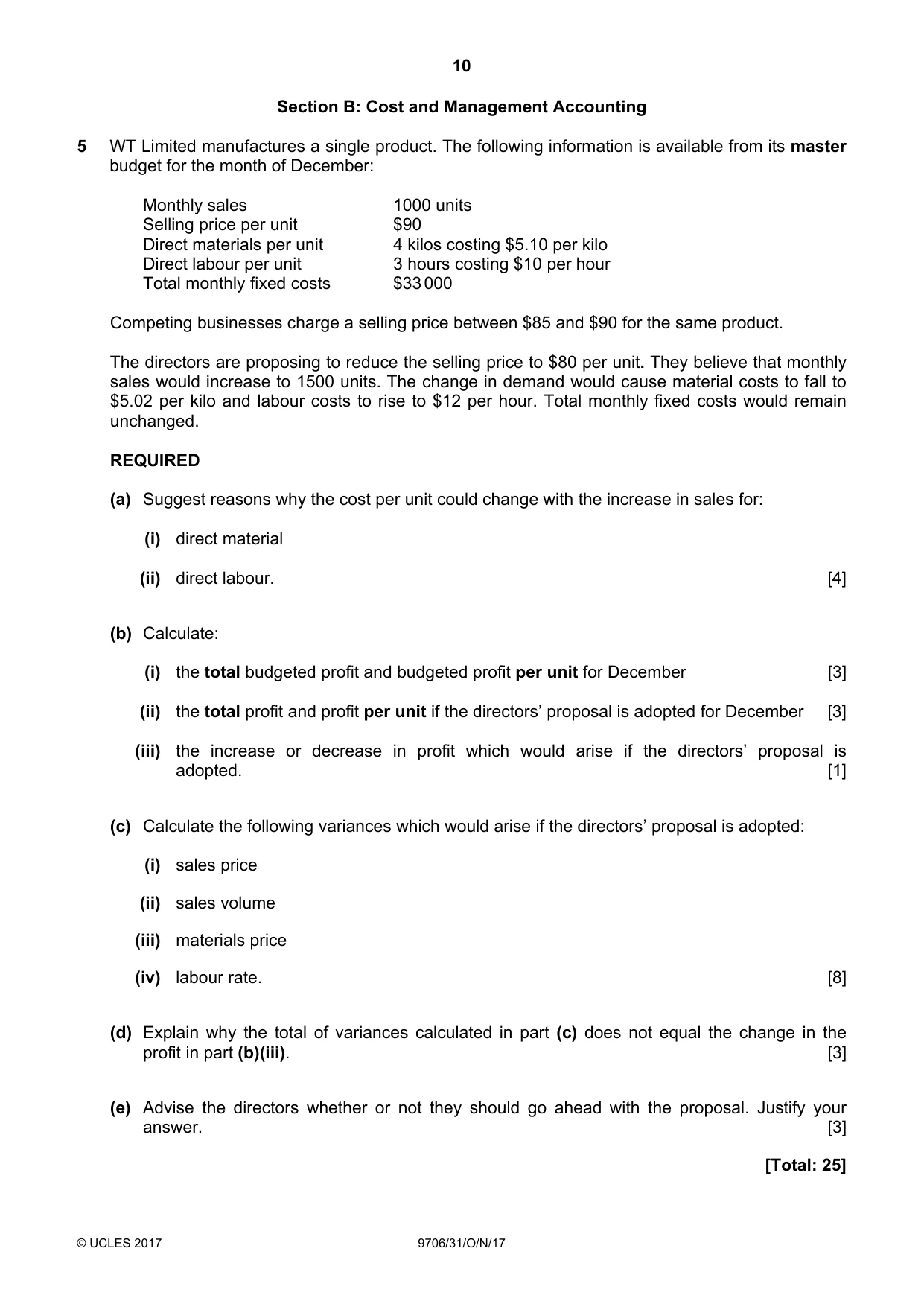 Cambridge A Level Accounting 9706 2017 Oct/Nov Paper 3 · Variant 1 question paper, page 10 of 12
