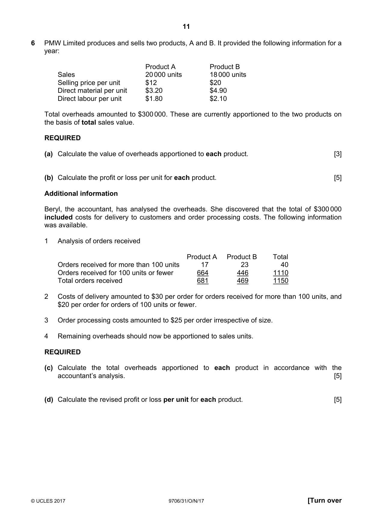 Cambridge A Level Accounting 9706 2017 Oct/Nov Paper 3 · Variant 1 question paper, page 11 of 12