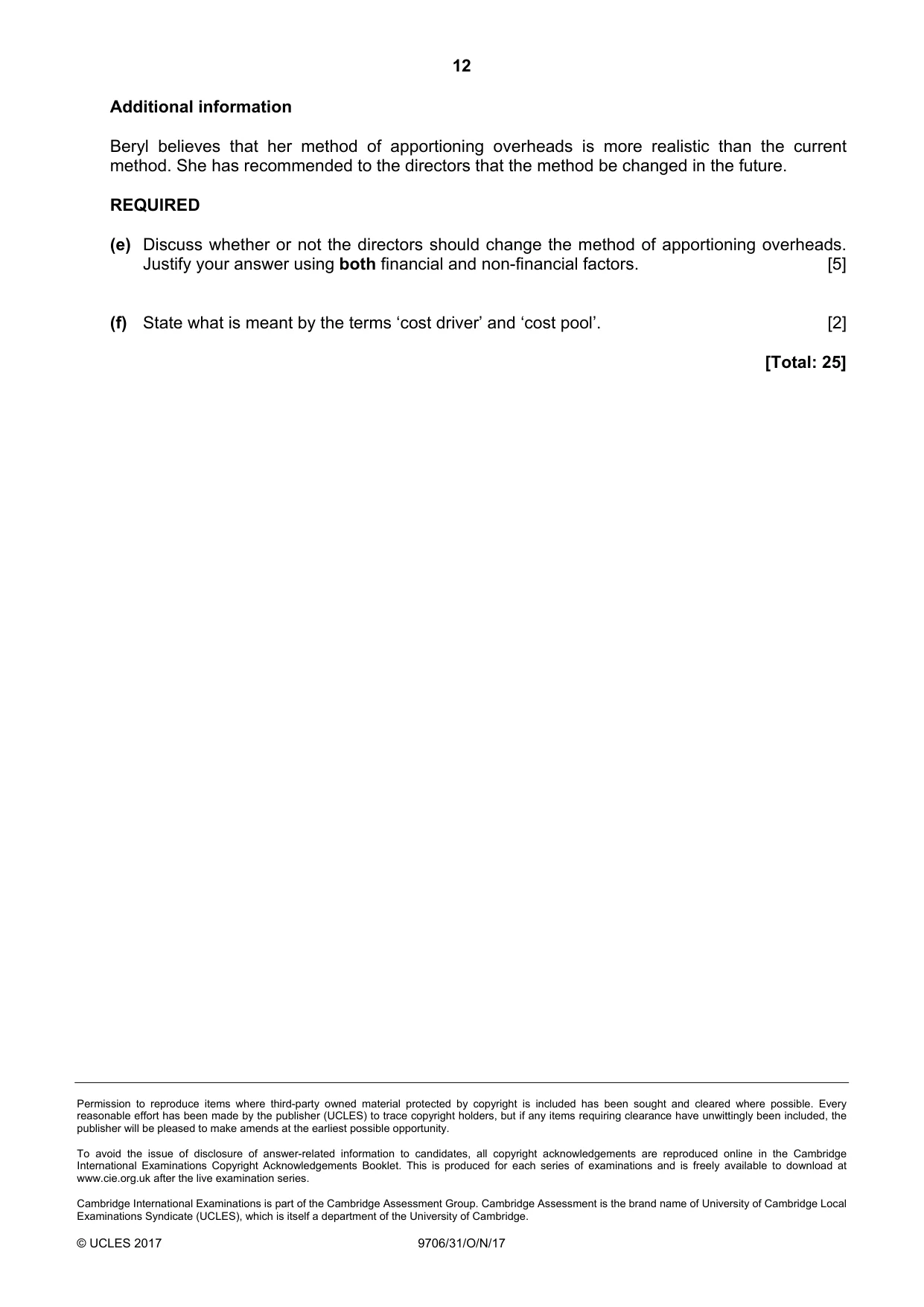 Cambridge A Level Accounting 9706 2017 Oct/Nov Paper 3 · Variant 1 question paper, page 12 of 12
