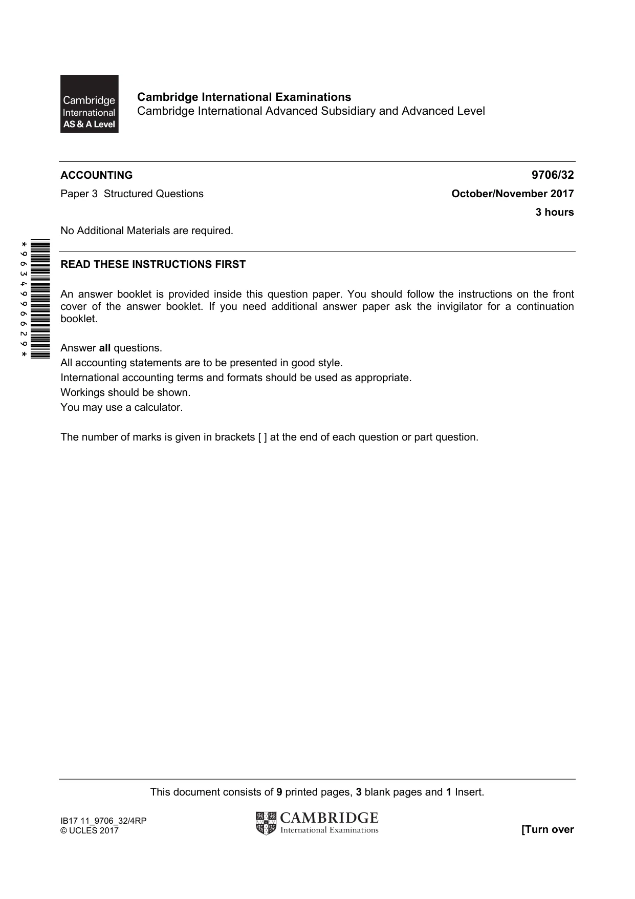 Cambridge A Level Accounting 9706 2017 Oct/Nov Paper 3 · Variant 2 question paper, page 1 of 12