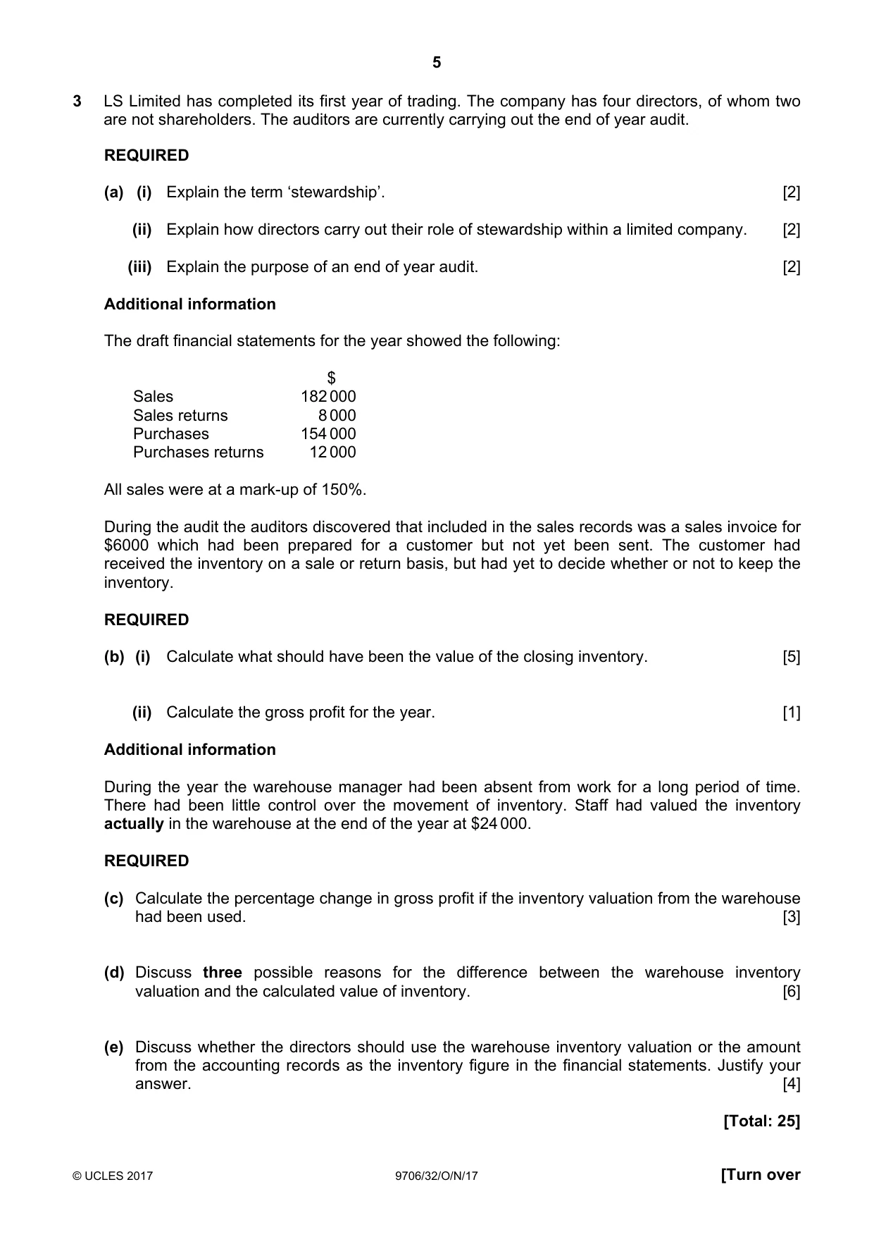 Cambridge A Level Accounting 9706 2017 Oct/Nov Paper 3 · Variant 2 question paper, page 5 of 12