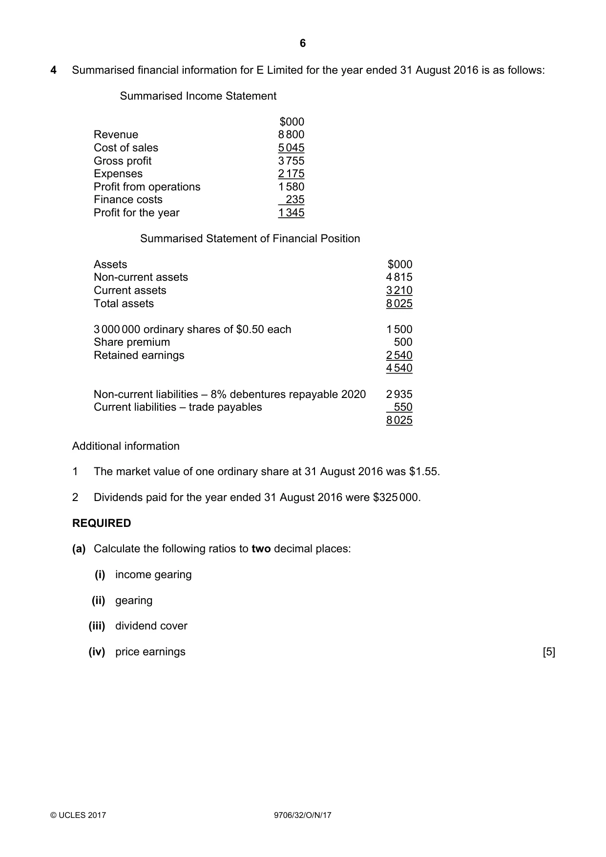 Cambridge A Level Accounting 9706 2017 Oct/Nov Paper 3 · Variant 2 question paper, page 6 of 12