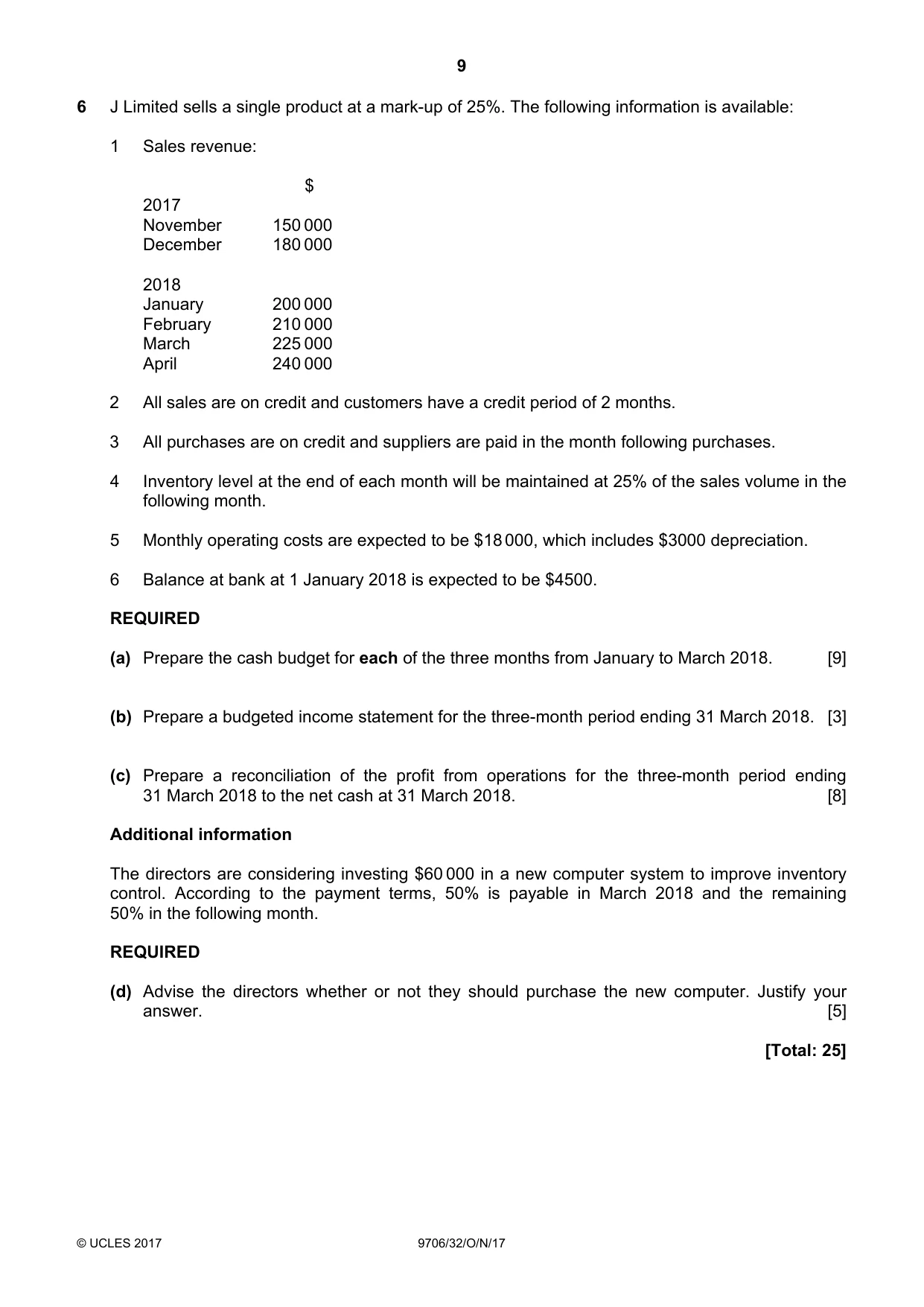 Cambridge A Level Accounting 9706 2017 Oct/Nov Paper 3 · Variant 2 question paper, page 9 of 12
