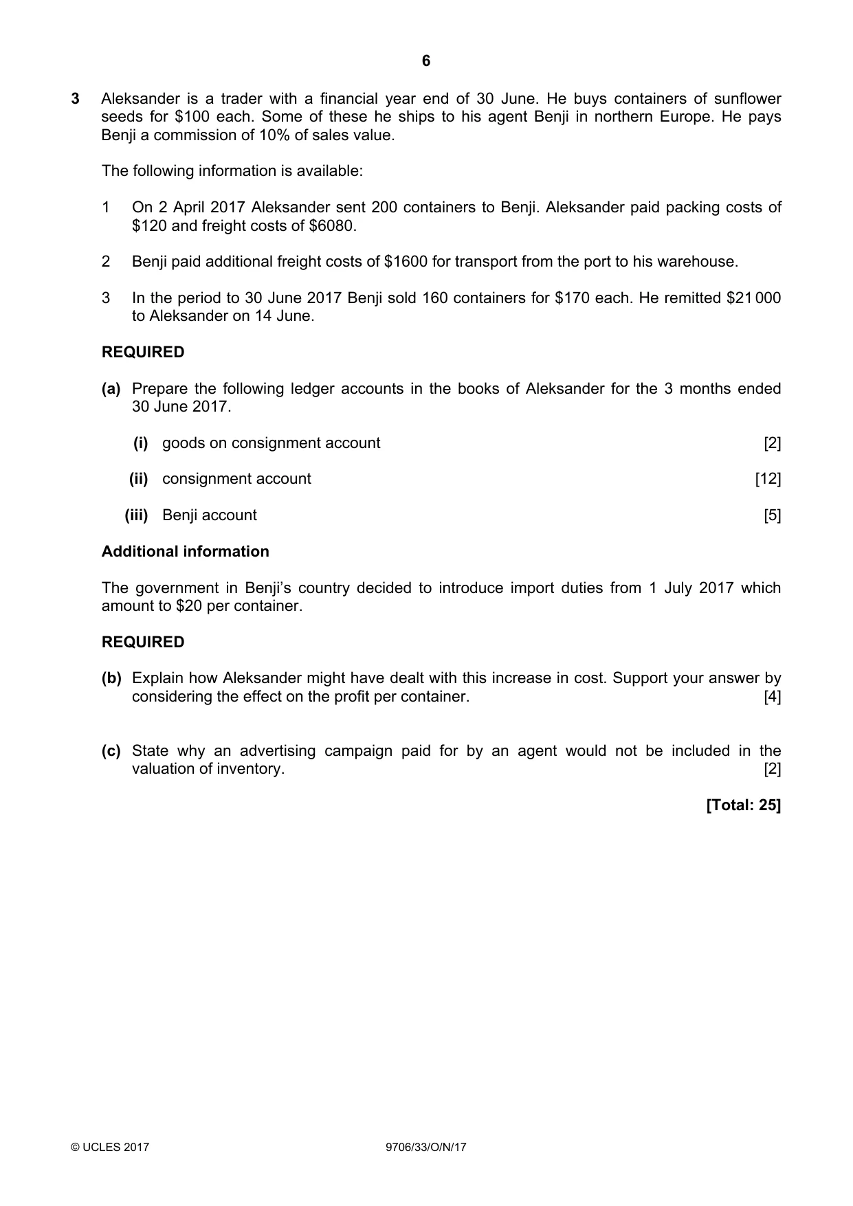 Cambridge A Level Accounting 9706 2017 Oct/Nov Paper 3 · Variant 3 question paper, page 6 of 12