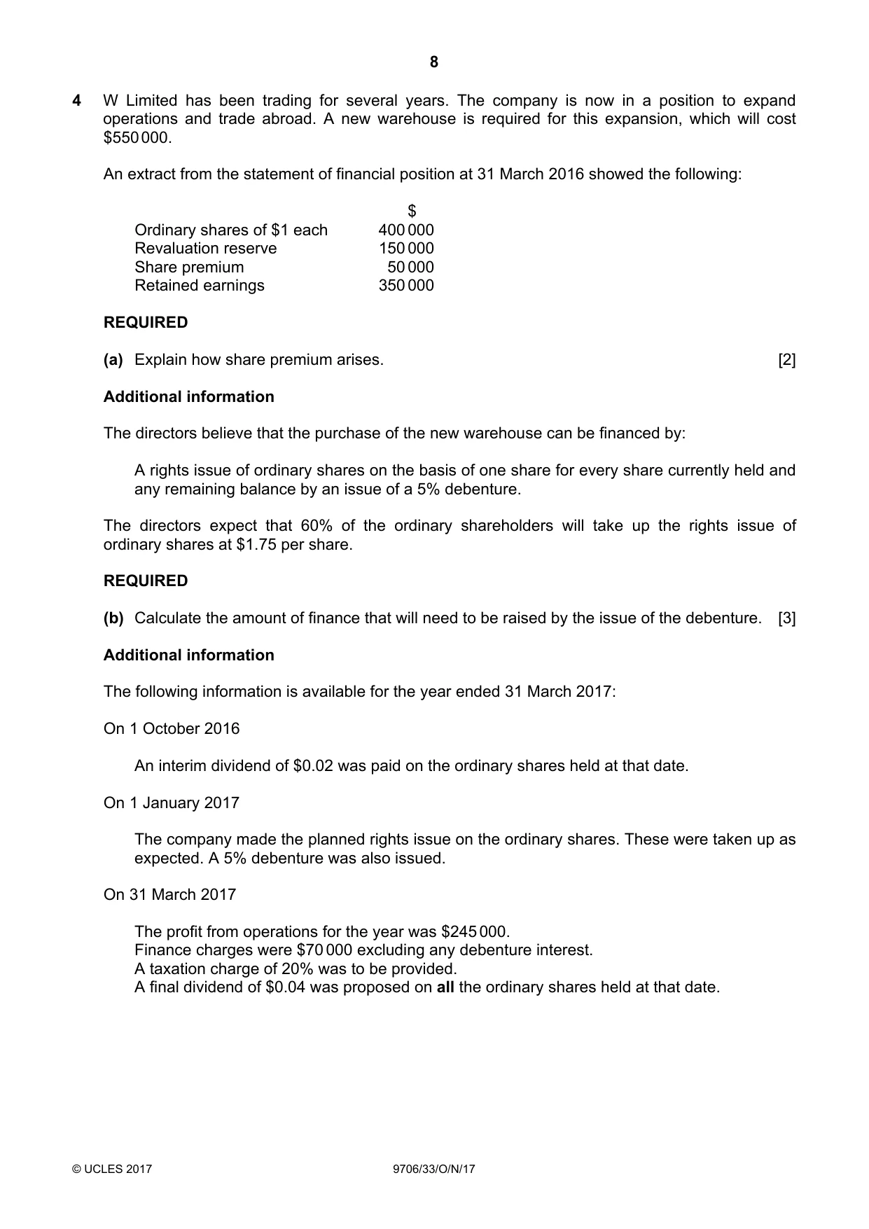 Cambridge A Level Accounting 9706 2017 Oct/Nov Paper 3 · Variant 3 question paper, page 8 of 12