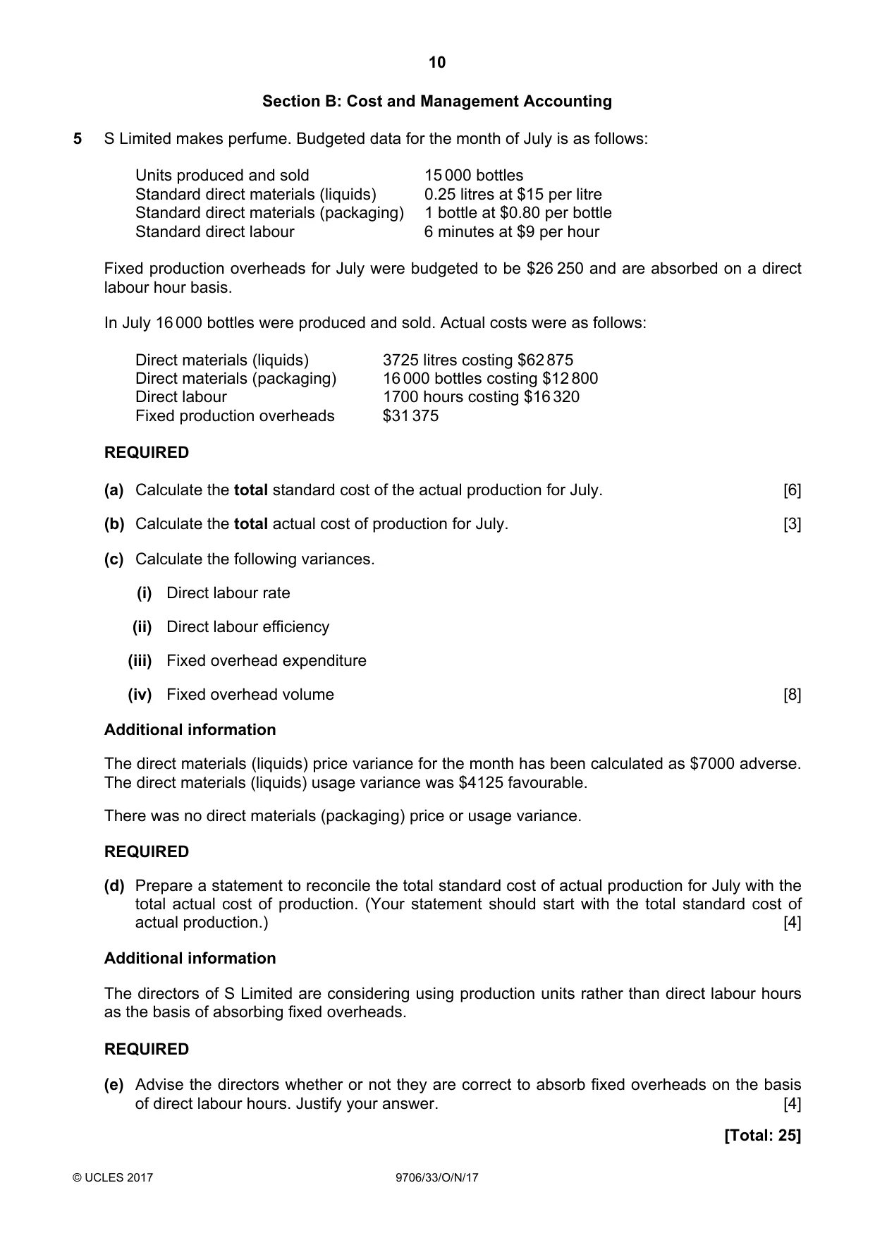 Cambridge A Level Accounting 9706 2017 Oct/Nov Paper 3 · Variant 3 question paper, page 10 of 12