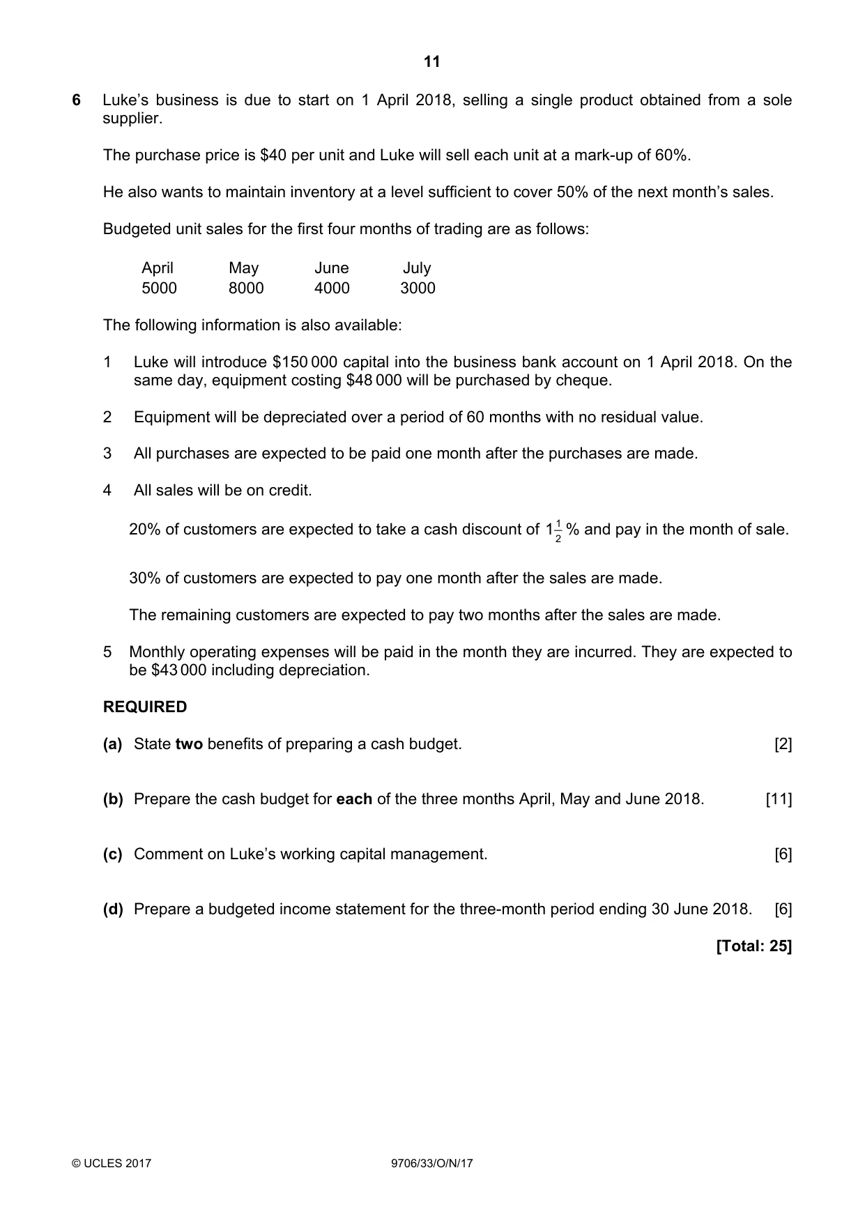 Cambridge A Level Accounting 9706 2017 Oct/Nov Paper 3 · Variant 3 question paper, page 11 of 12
