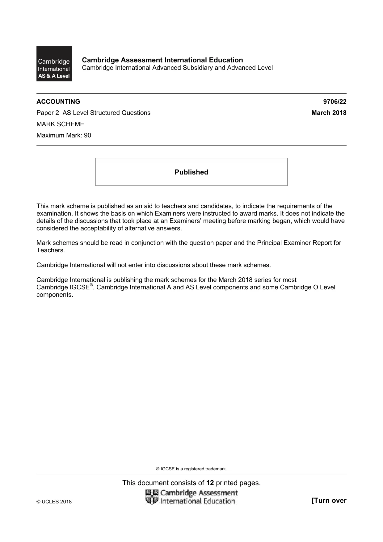 Mark scheme, page 1 of 12