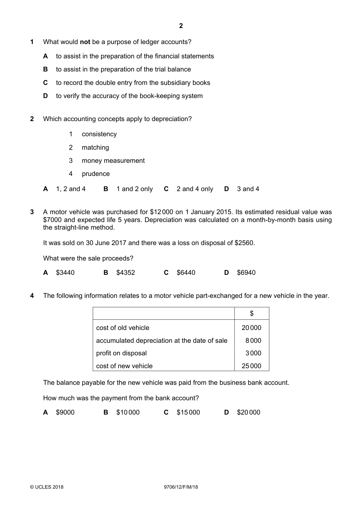 Cambridge A Level Accounting 9706 2018 Feb/March Paper 1 · Variant 2 question paper, page 2 of 12