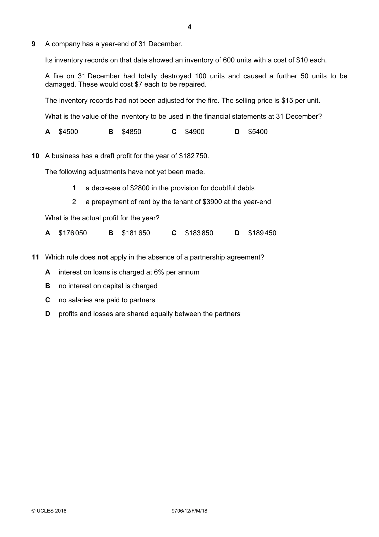 Cambridge A Level Accounting 9706 2018 Feb/March Paper 1 · Variant 2 question paper, page 4 of 12