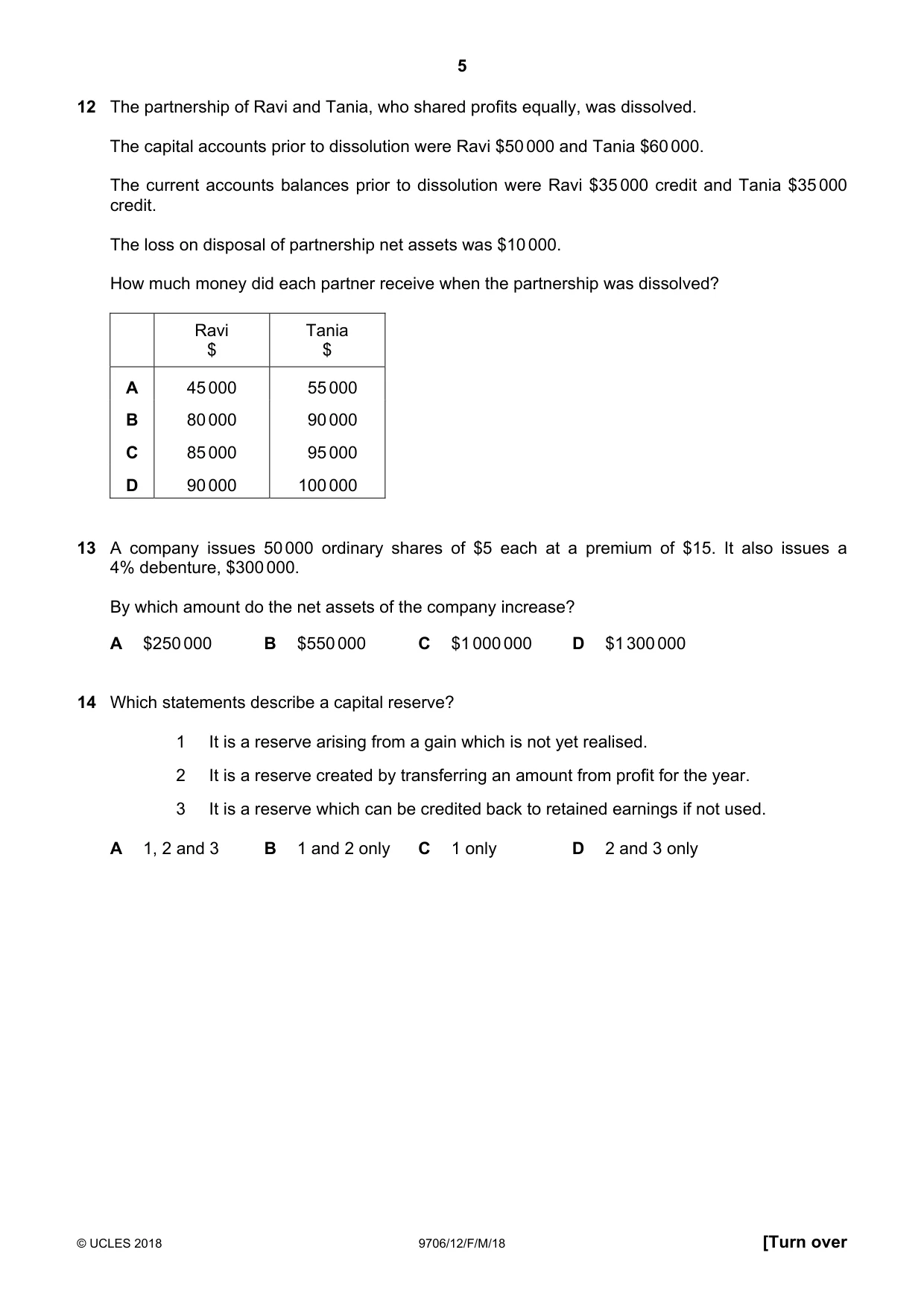 Cambridge A Level Accounting 9706 2018 Feb/March Paper 1 · Variant 2 question paper, page 5 of 12