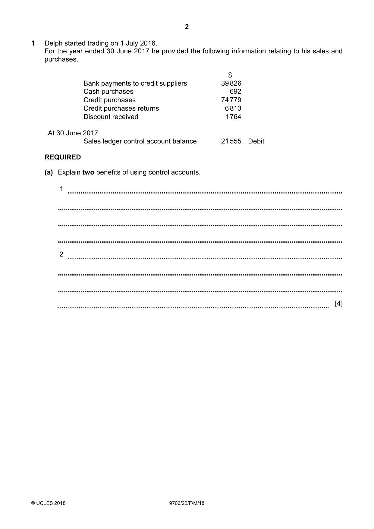 Cambridge A Level Accounting 9706 2018 Feb/March Paper 2 · Variant 2 question paper, page 2 of 20