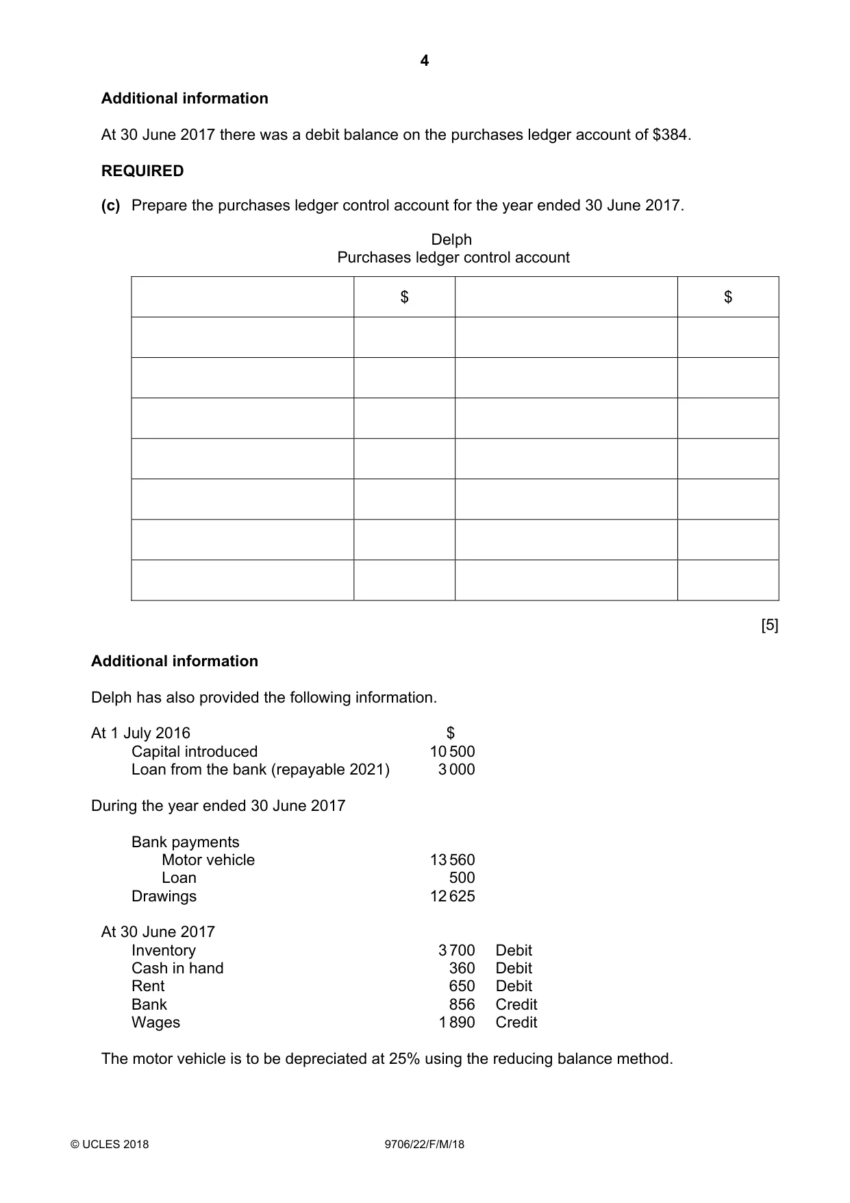 Cambridge A Level Accounting 9706 2018 Feb/March Paper 2 · Variant 2 question paper, page 4 of 20