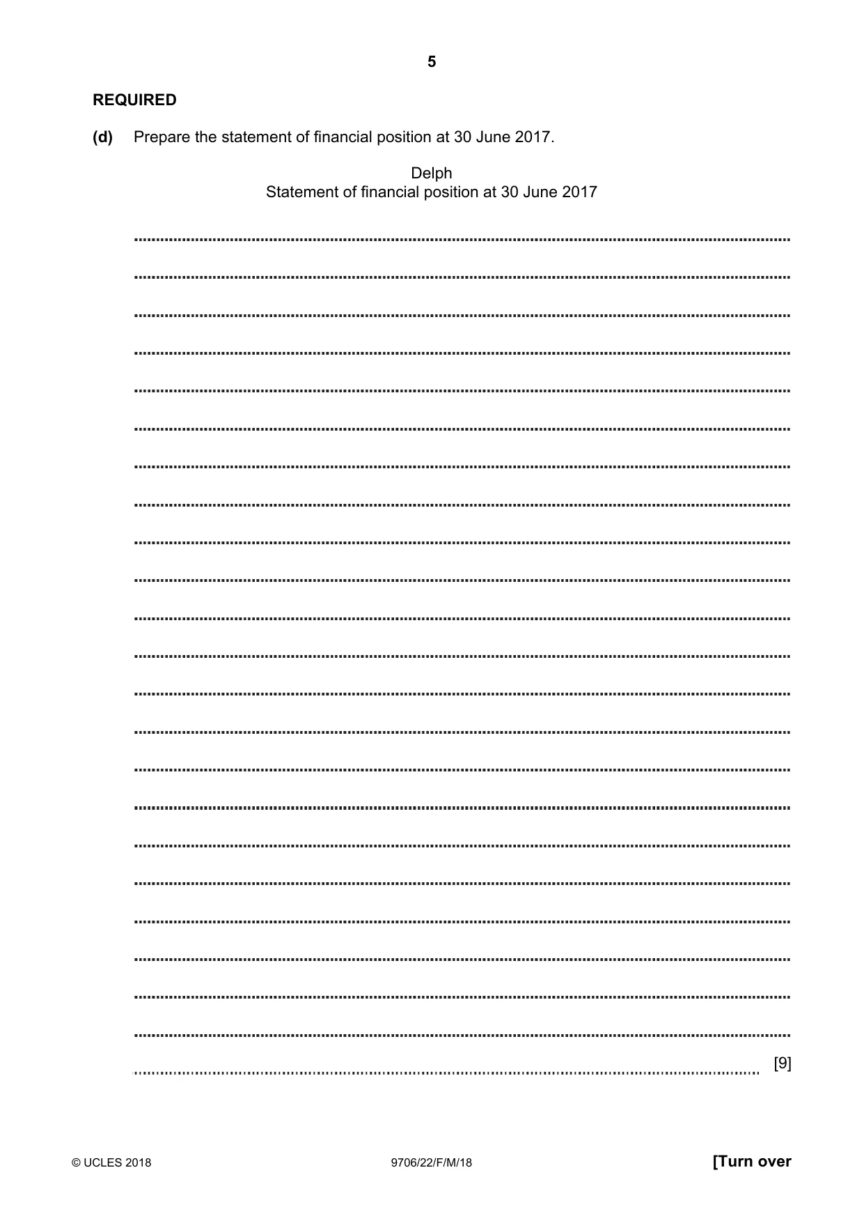 Cambridge A Level Accounting 9706 2018 Feb/March Paper 2 · Variant 2 question paper, page 5 of 20