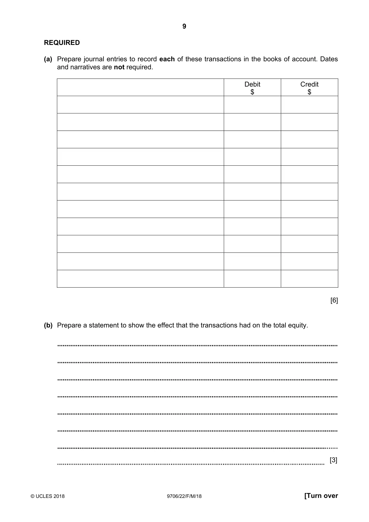 Cambridge A Level Accounting 9706 2018 Feb/March Paper 2 · Variant 2 question paper, page 9 of 20