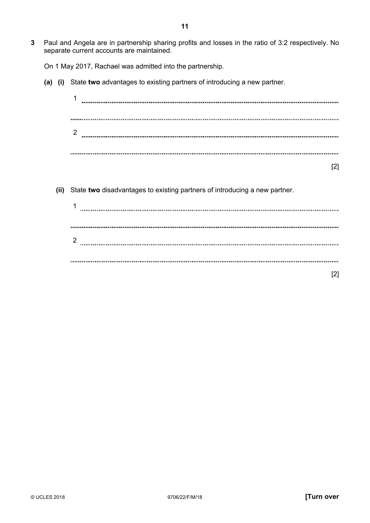 Cambridge A Level Accounting 9706 2018 Feb/March Paper 2 · Variant 2 question paper, page 11 of 20