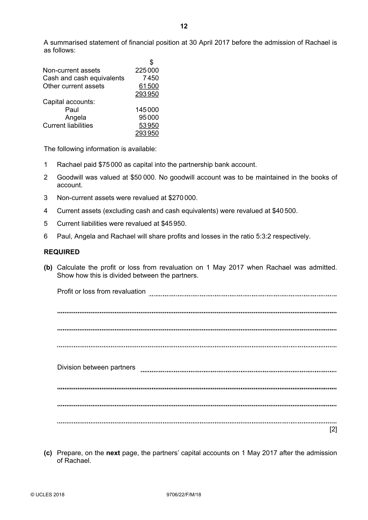 Cambridge A Level Accounting 9706 2018 Feb/March Paper 2 · Variant 2 question paper, page 12 of 20
