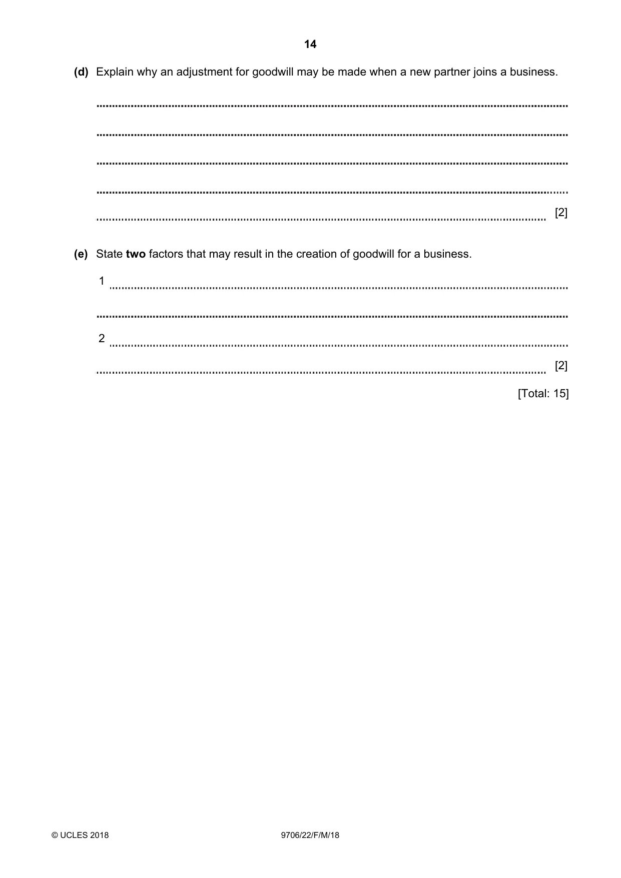 Cambridge A Level Accounting 9706 2018 Feb/March Paper 2 · Variant 2 question paper, page 14 of 20