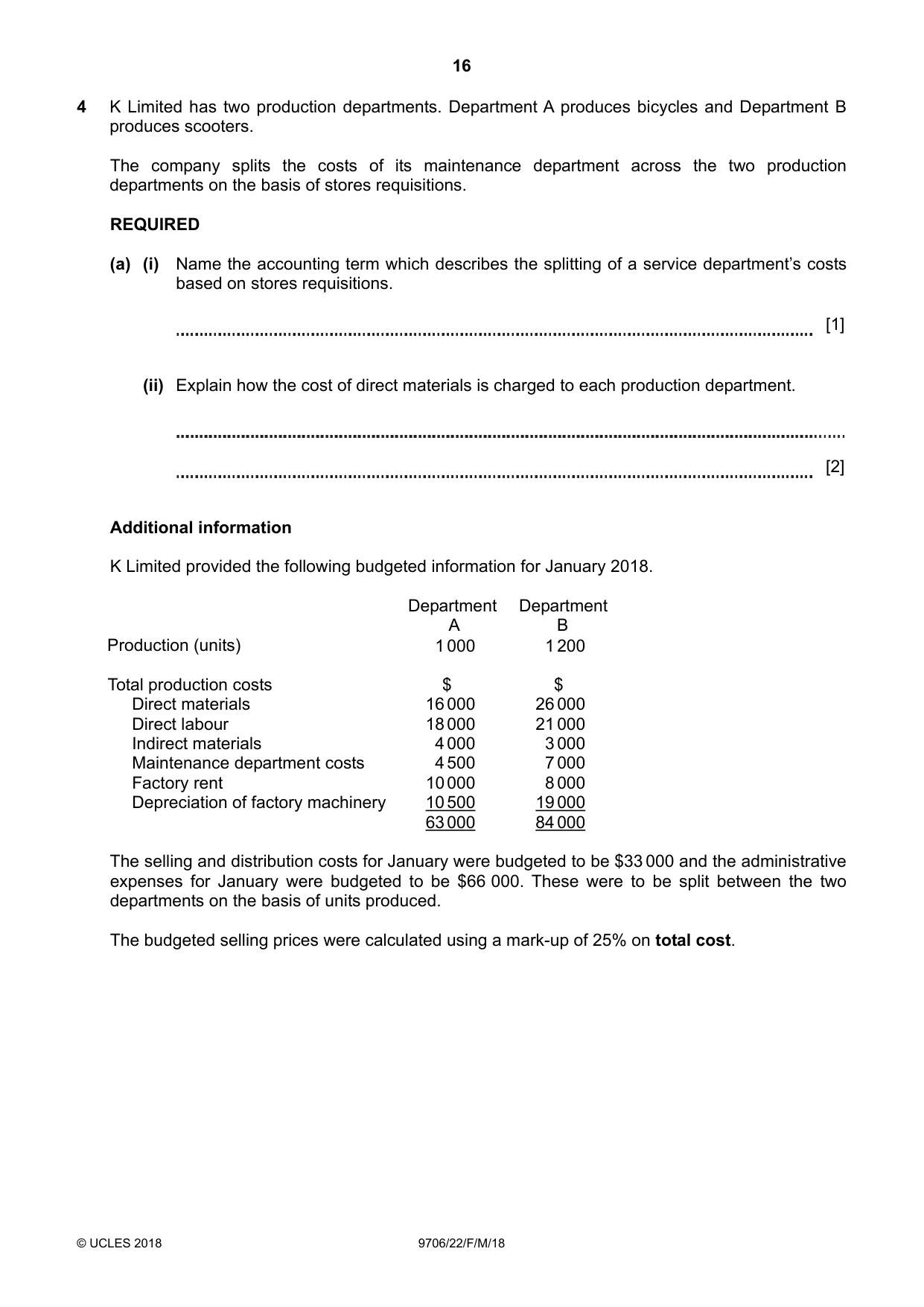 Cambridge A Level Accounting 9706 2018 Feb/March Paper 2 · Variant 2 question paper, page 16 of 20