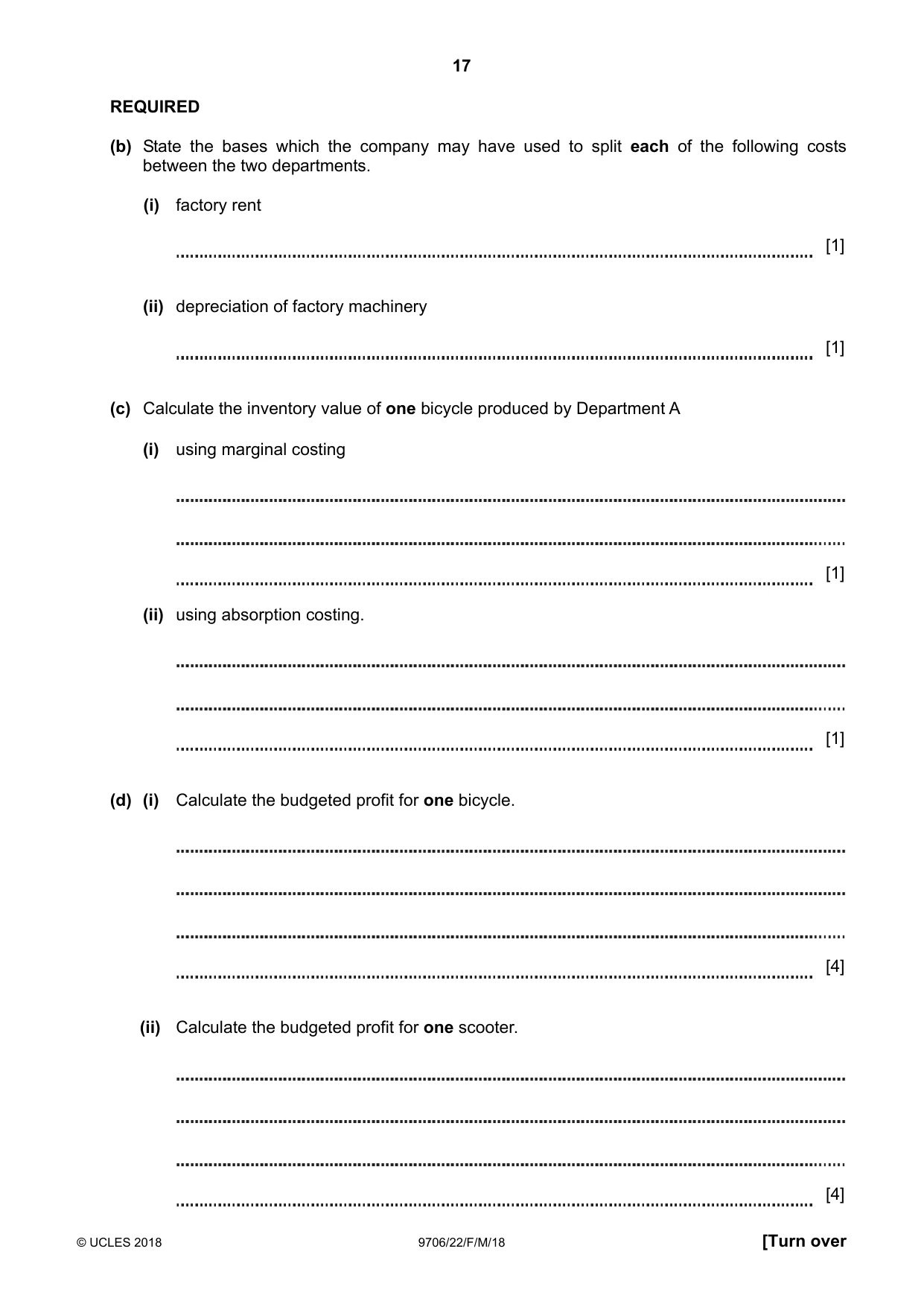 Cambridge A Level Accounting 9706 2018 Feb/March Paper 2 · Variant 2 question paper, page 17 of 20