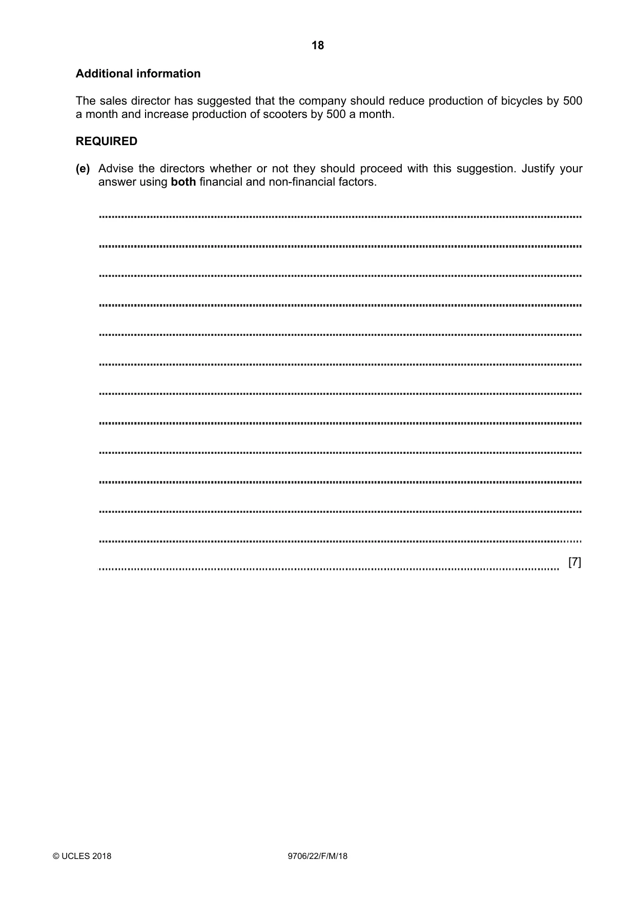 Cambridge A Level Accounting 9706 2018 Feb/March Paper 2 · Variant 2 question paper, page 18 of 20