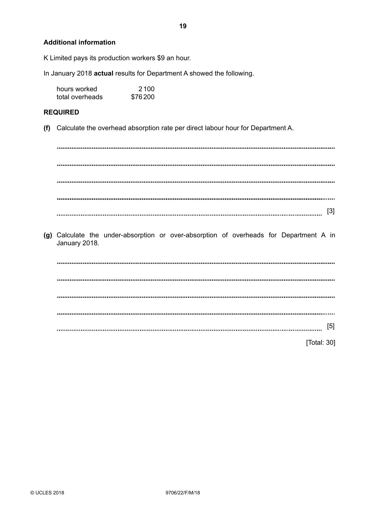 Cambridge A Level Accounting 9706 2018 Feb/March Paper 2 · Variant 2 question paper, page 19 of 20
