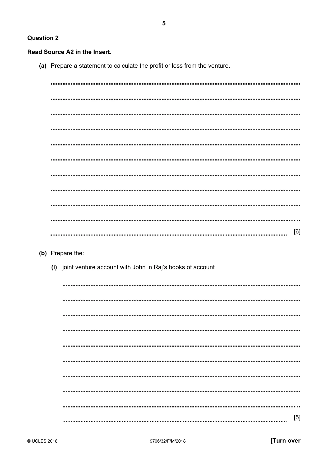 Cambridge A Level Accounting 9706 2018 Feb/March Paper 3 · Variant 2 question paper, page 5 of 24