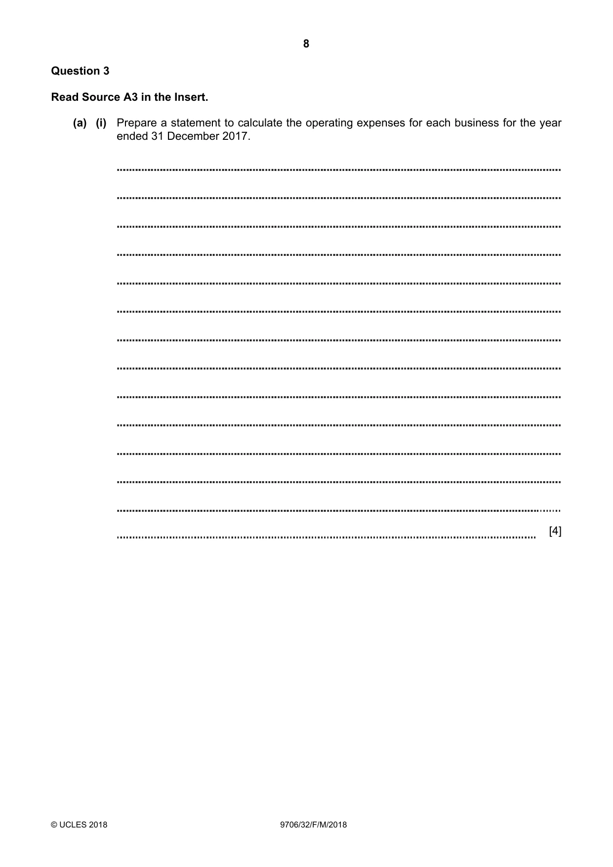 Cambridge A Level Accounting 9706 2018 Feb/March Paper 3 · Variant 2 question paper, page 8 of 24