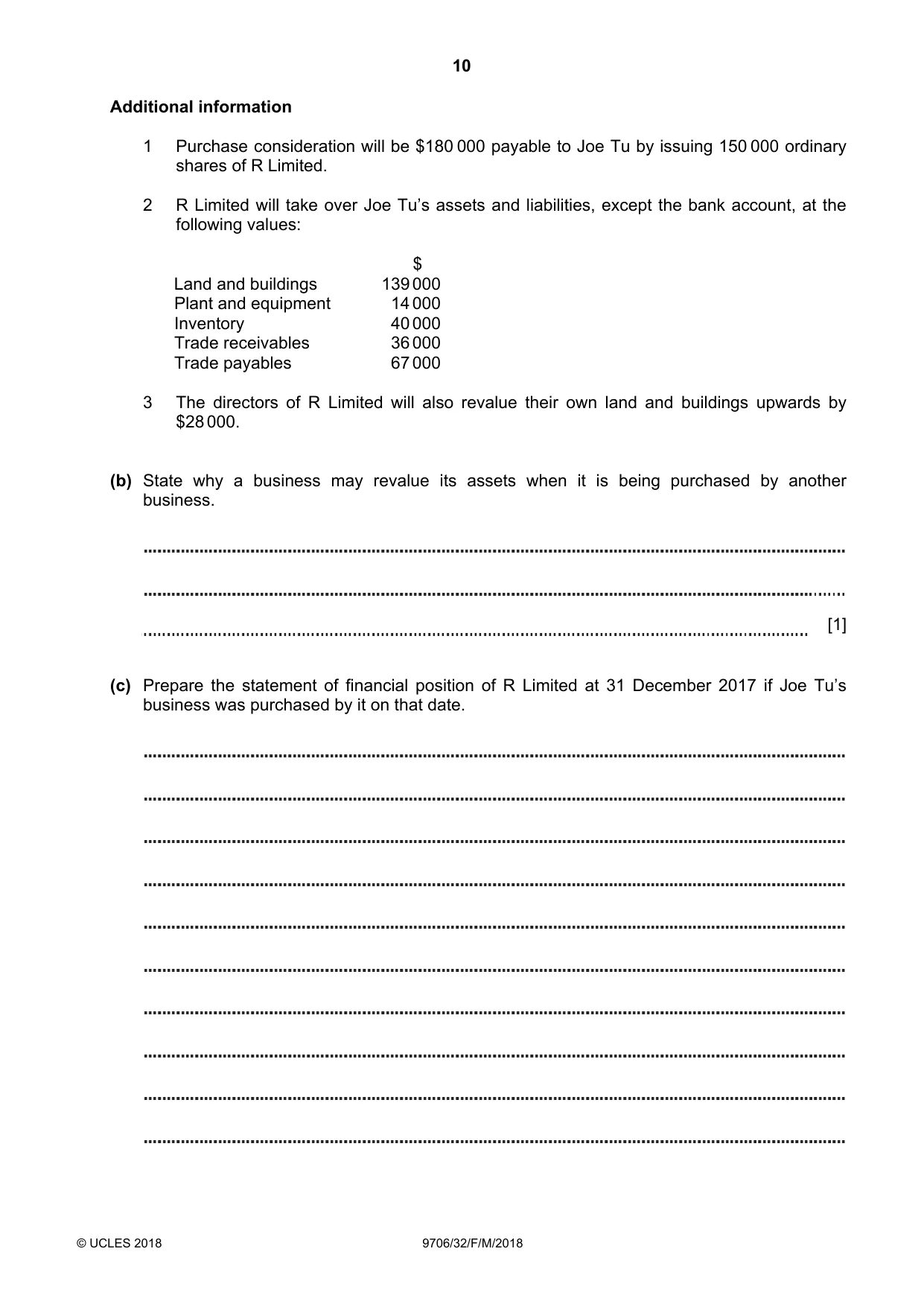 Cambridge A Level Accounting 9706 2018 Feb/March Paper 3 · Variant 2 question paper, page 10 of 24