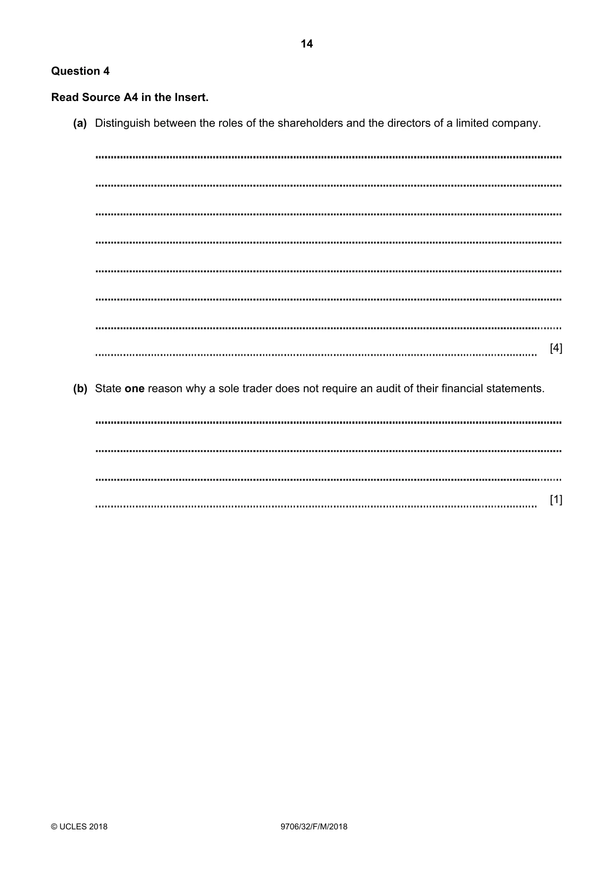 Cambridge A Level Accounting 9706 2018 Feb/March Paper 3 · Variant 2 question paper, page 14 of 24
