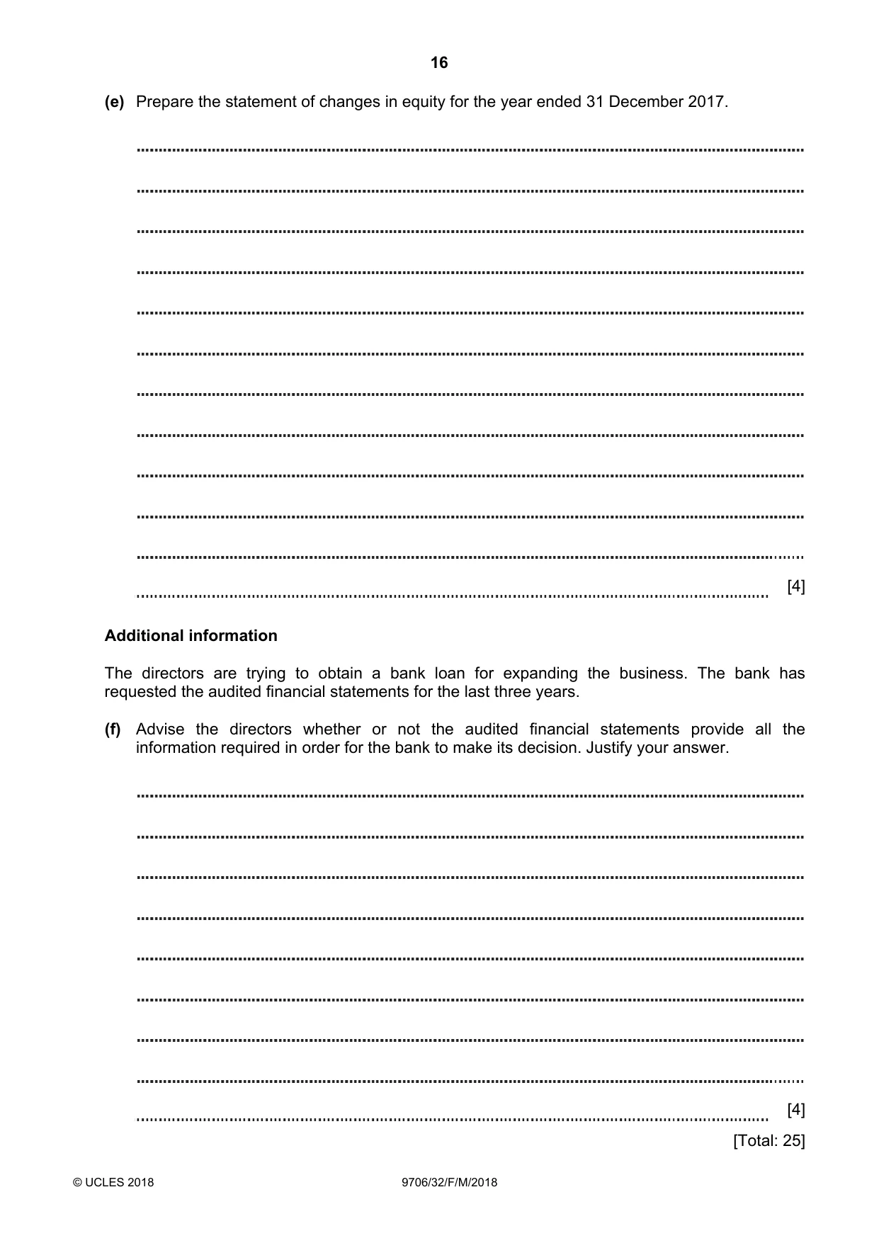 Cambridge A Level Accounting 9706 2018 Feb/March Paper 3 · Variant 2 question paper, page 16 of 24