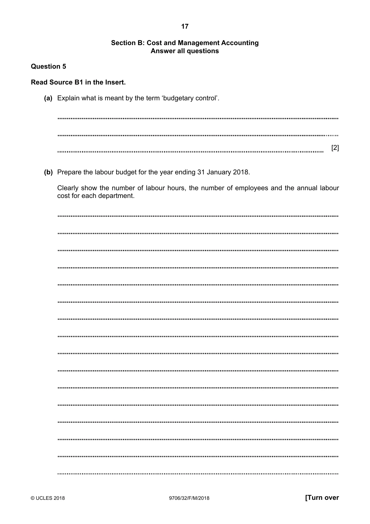 Cambridge A Level Accounting 9706 2018 Feb/March Paper 3 · Variant 2 question paper, page 17 of 24