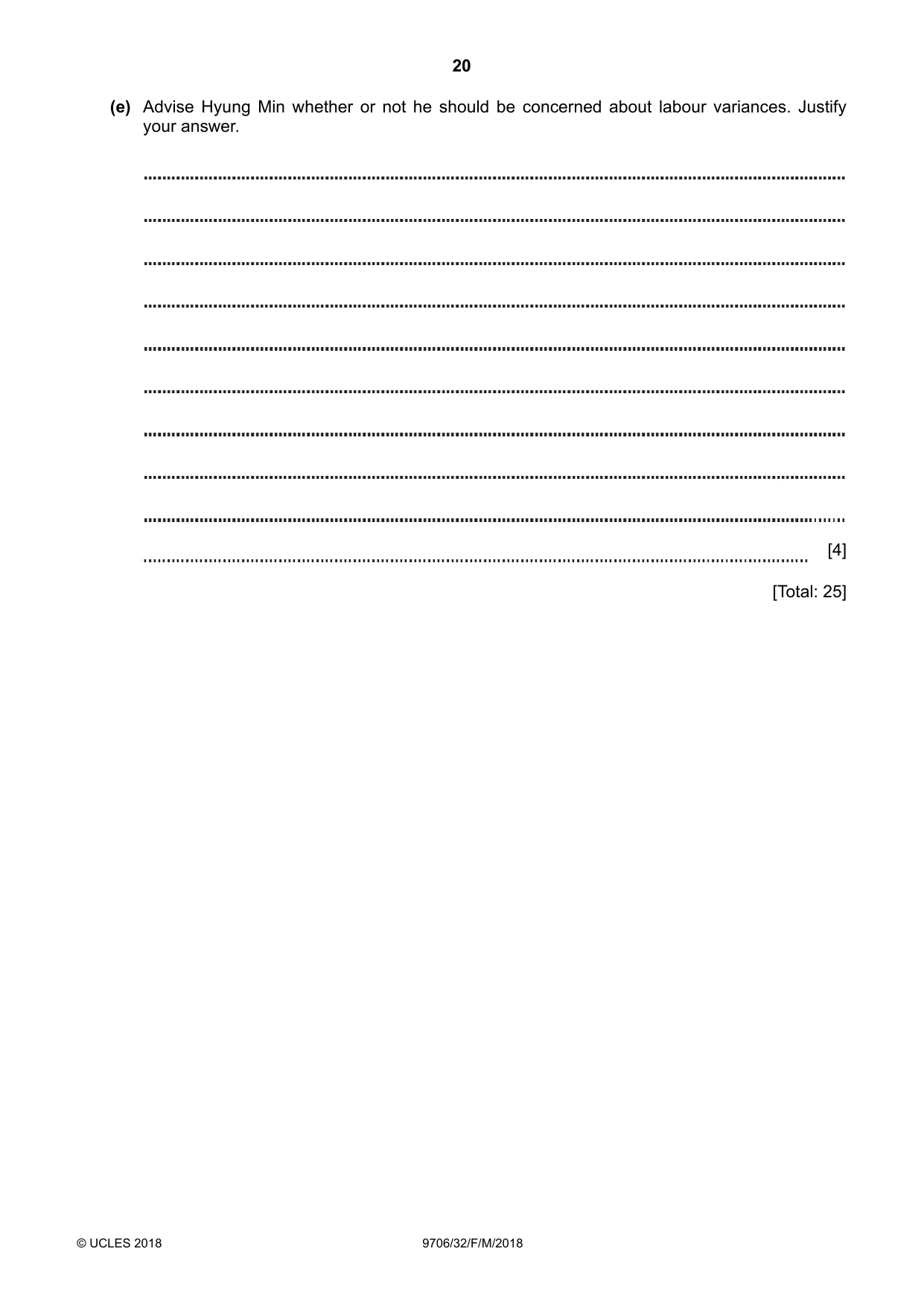 Cambridge A Level Accounting 9706 2018 Feb/March Paper 3 · Variant 2 question paper, page 20 of 24